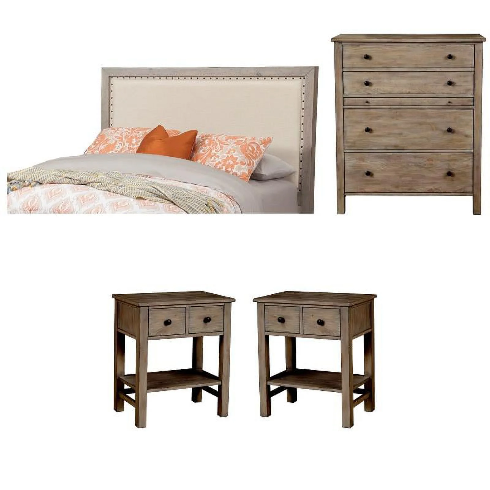 Home Square 4-Piece Set with Standard Headboard & 4 Drawer Chest & 2 Nightstands