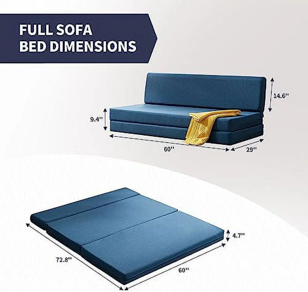 LLBIULife Folding Sofa Bed Fold Down Couch Bed Sleeper Guest Bed Full Size Bed Mattress Folding Foam Mattress Upholstered Convertible Floor Mattress for Living Room Office Apartment Full
