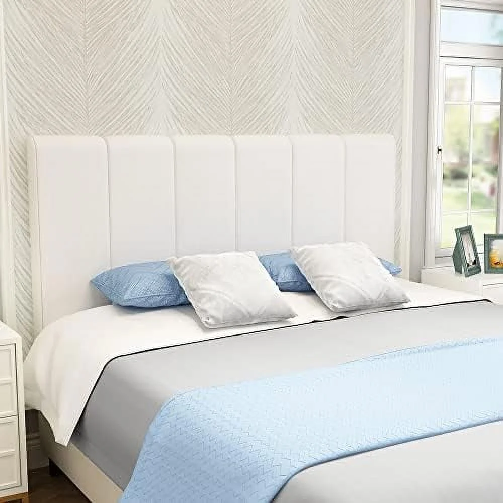 Upholstered King Headboard Foldable White Headboard for King Size Bed Faux Leather Wall Heaboard Panels Adjustable Height