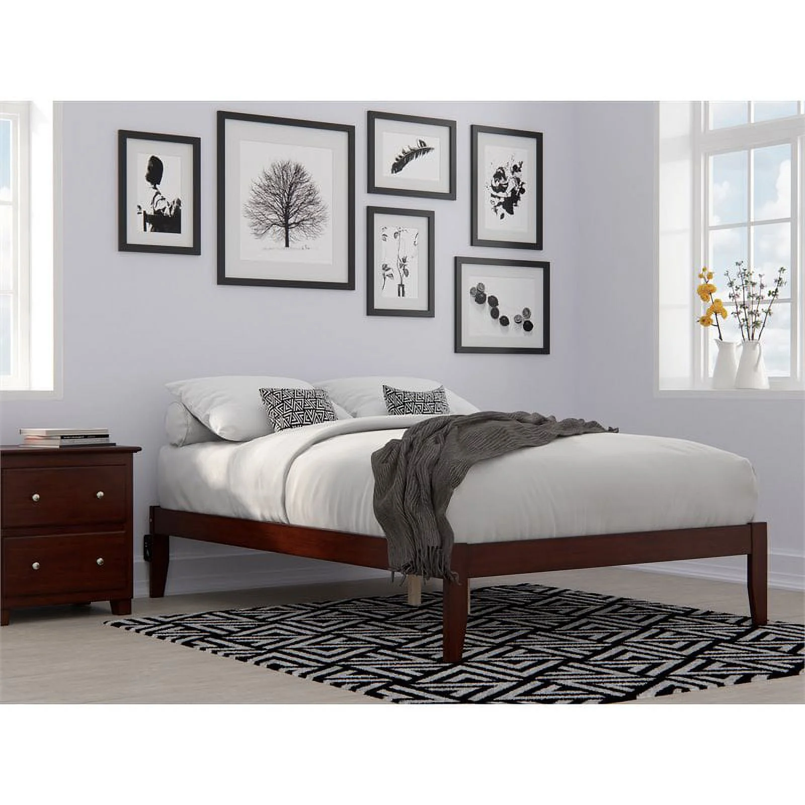 Bowery Hill Modern Solid Wood Full Platform Bed with Turbo Charger in Walnut