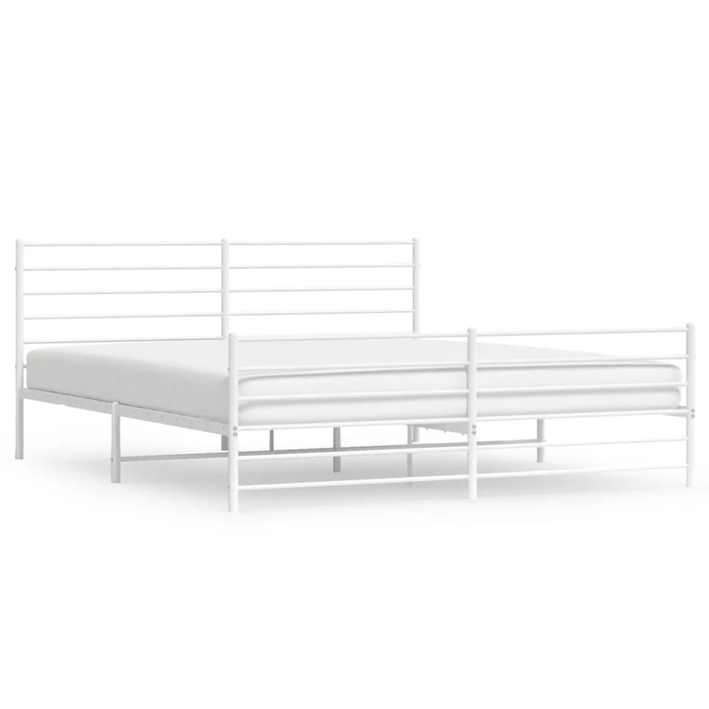 moobody Metal Bed Frame with Headboard and Footboard White 72