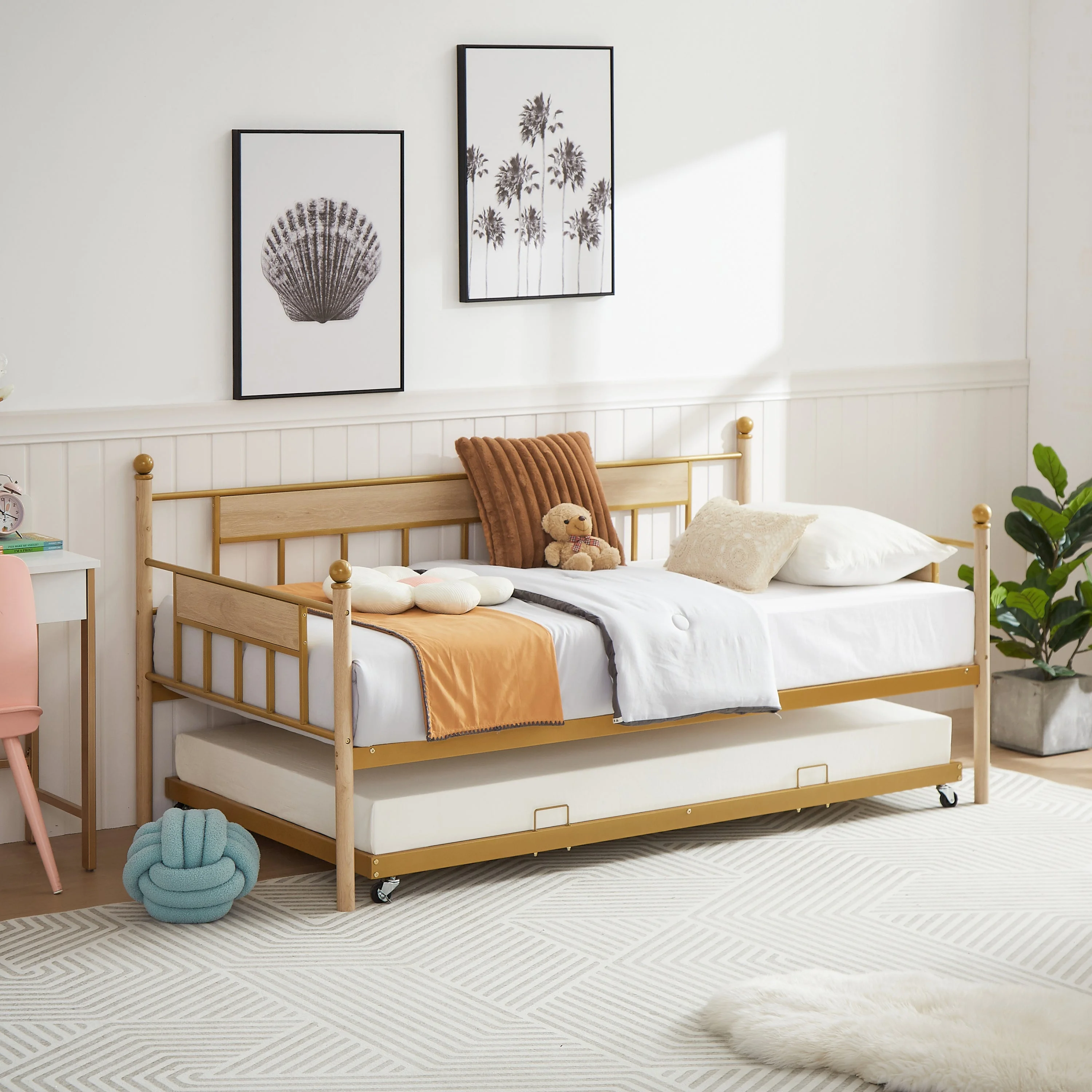 Baja Twin Size  Metal Frame Daybed with Trundle - Golden