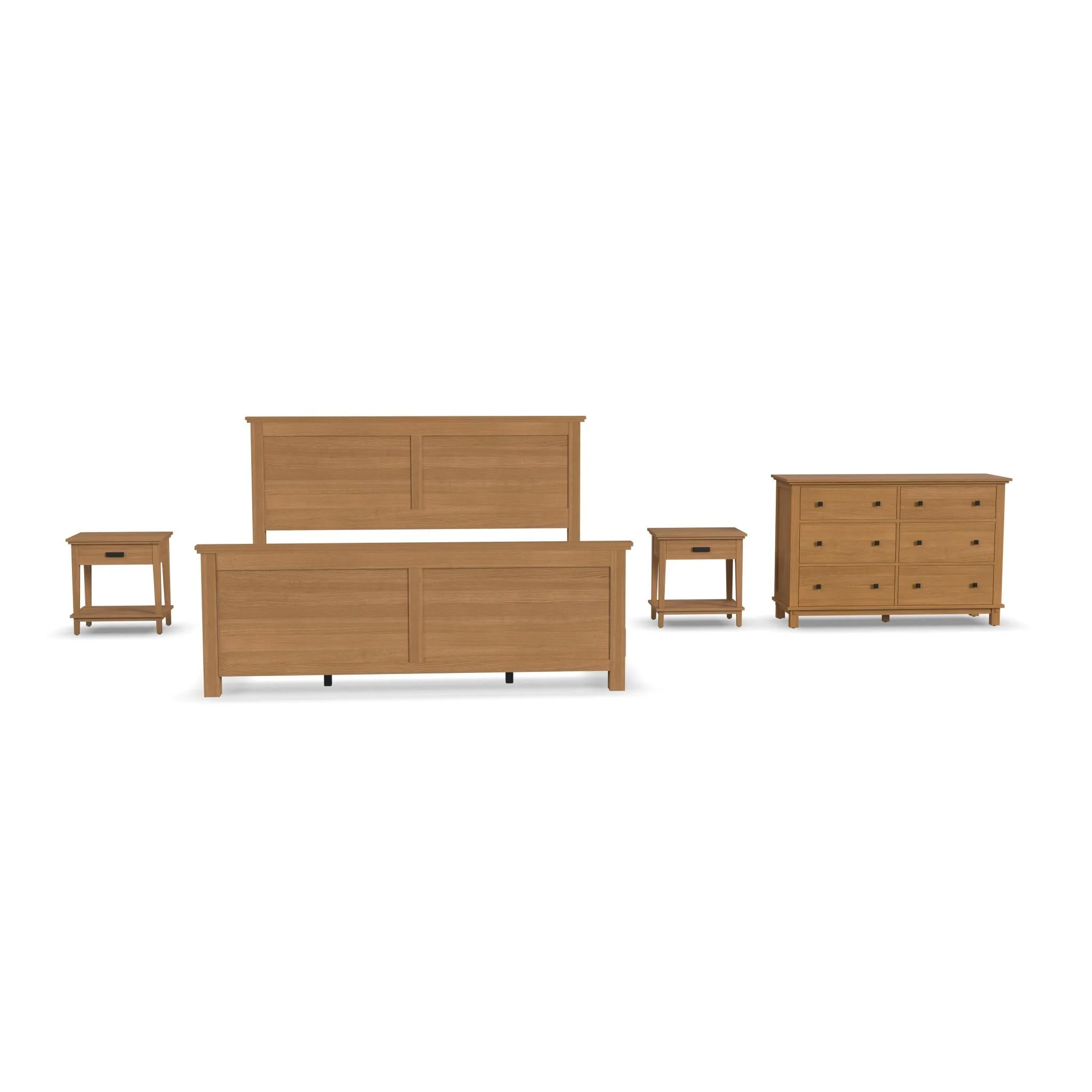 Homestyles Oak Park 4-Piece Wood King Bedroom Sets with 2 Nightstand in Brown