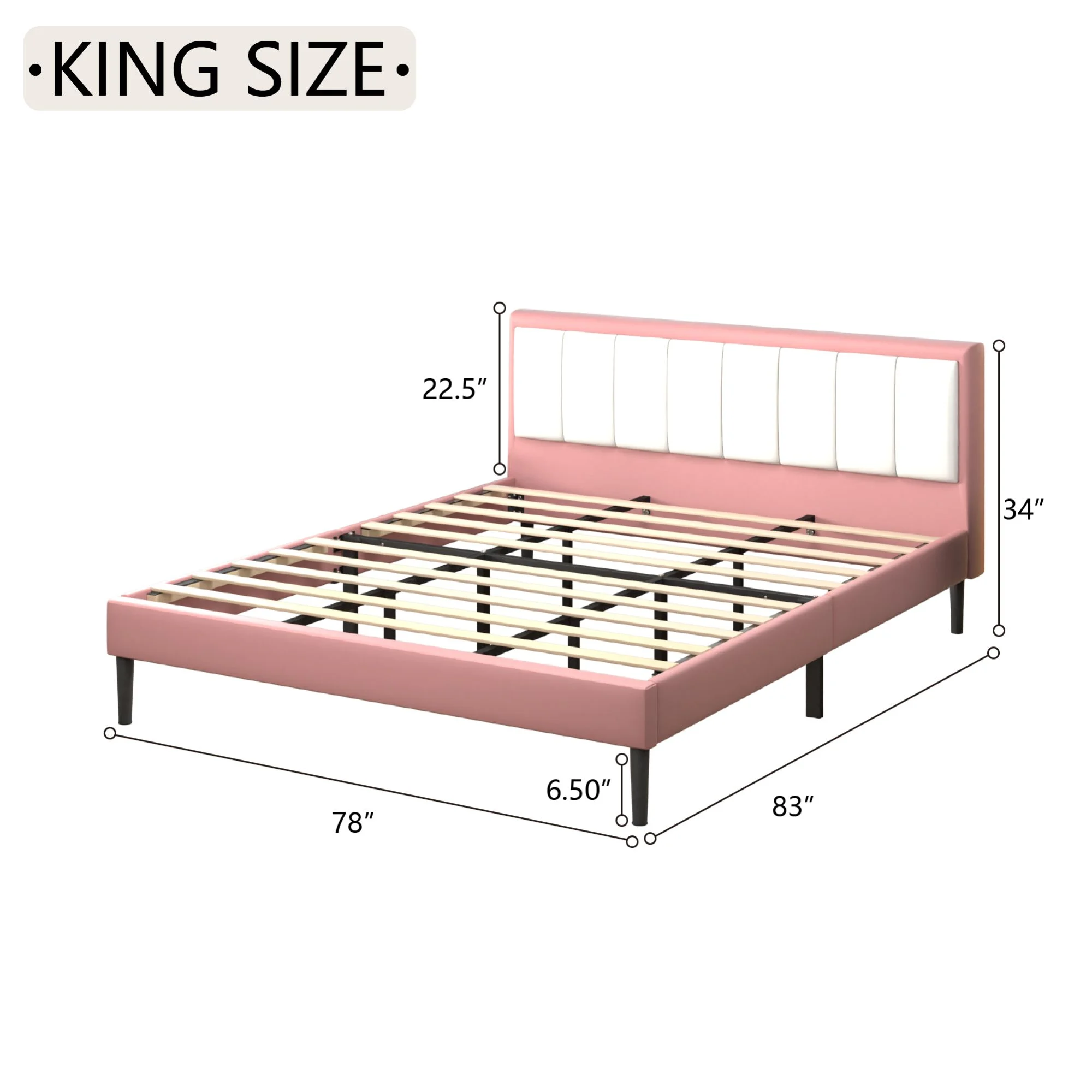 TOBILI Pink Wood Frame King Platform Bed