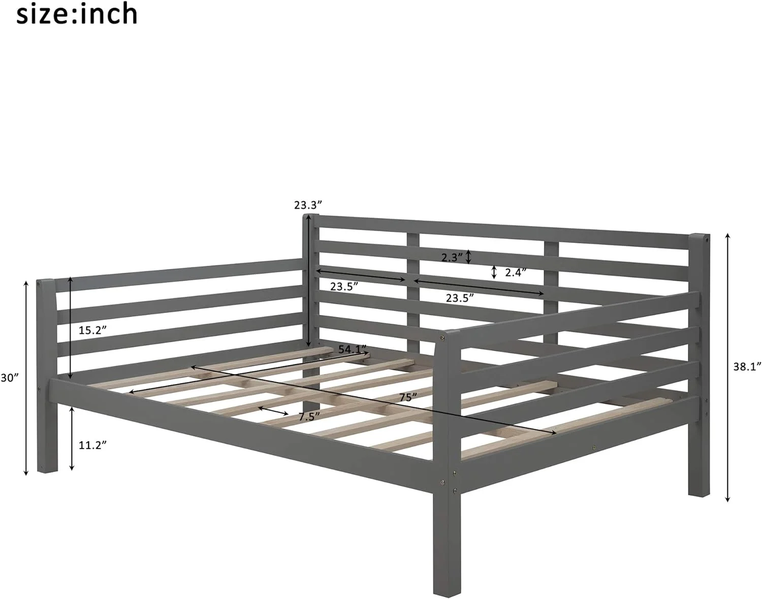 Full Size Daybed Frame,Wooden Full Day Bed With Wood Slat Support,Full Frame,Full Sofa For Bedroom,Living Room,No Box Spring Needed,(Full Size,Gray),Gray Clean Lines