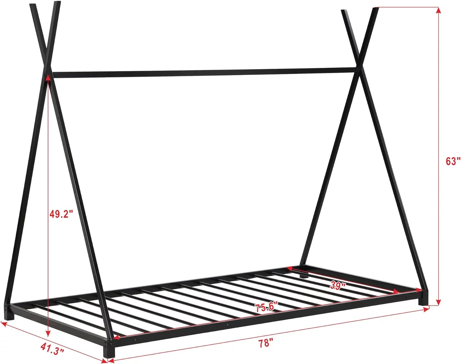 Full House Beds Metal Teepee Bed Frame, Full Size Montessori Bed, Playhouse Bed For Kids Boys Girls Teens