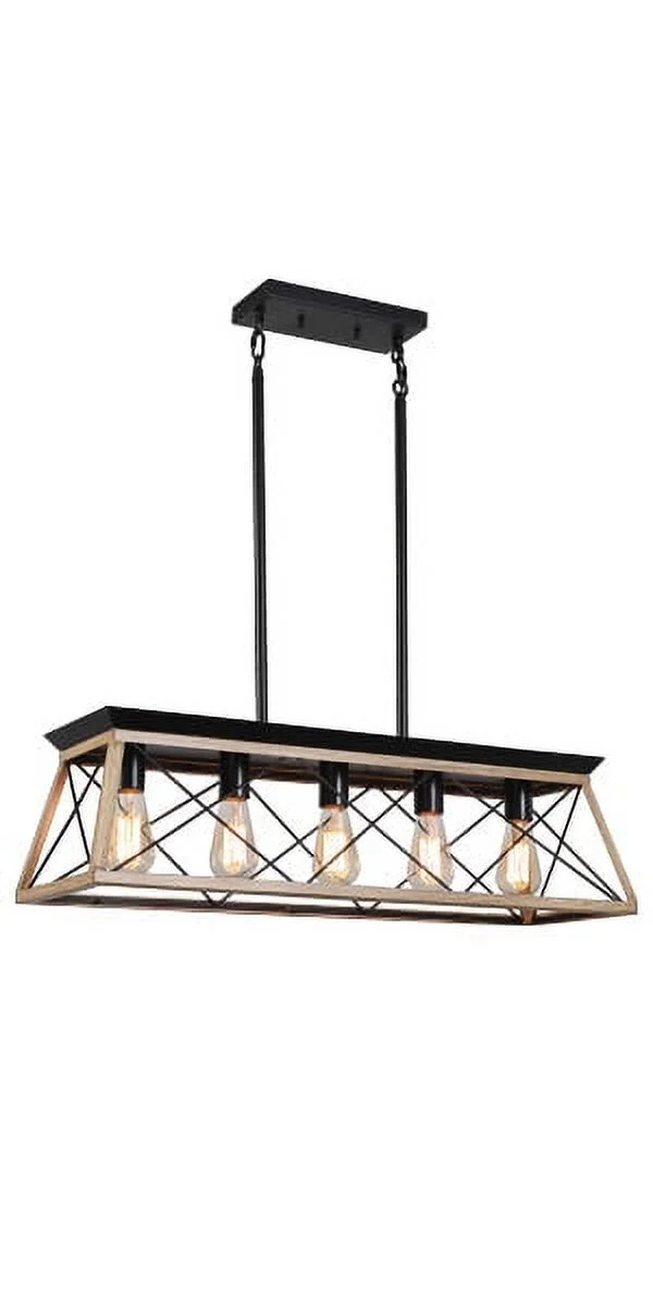 Farmhouse Chandeliers for Dining Room,Rustic Kitchen Island Light Fixture,5-Light Industrial Kitchen Island Pendant Light Fixture, Metal Solid Ceiling Lights