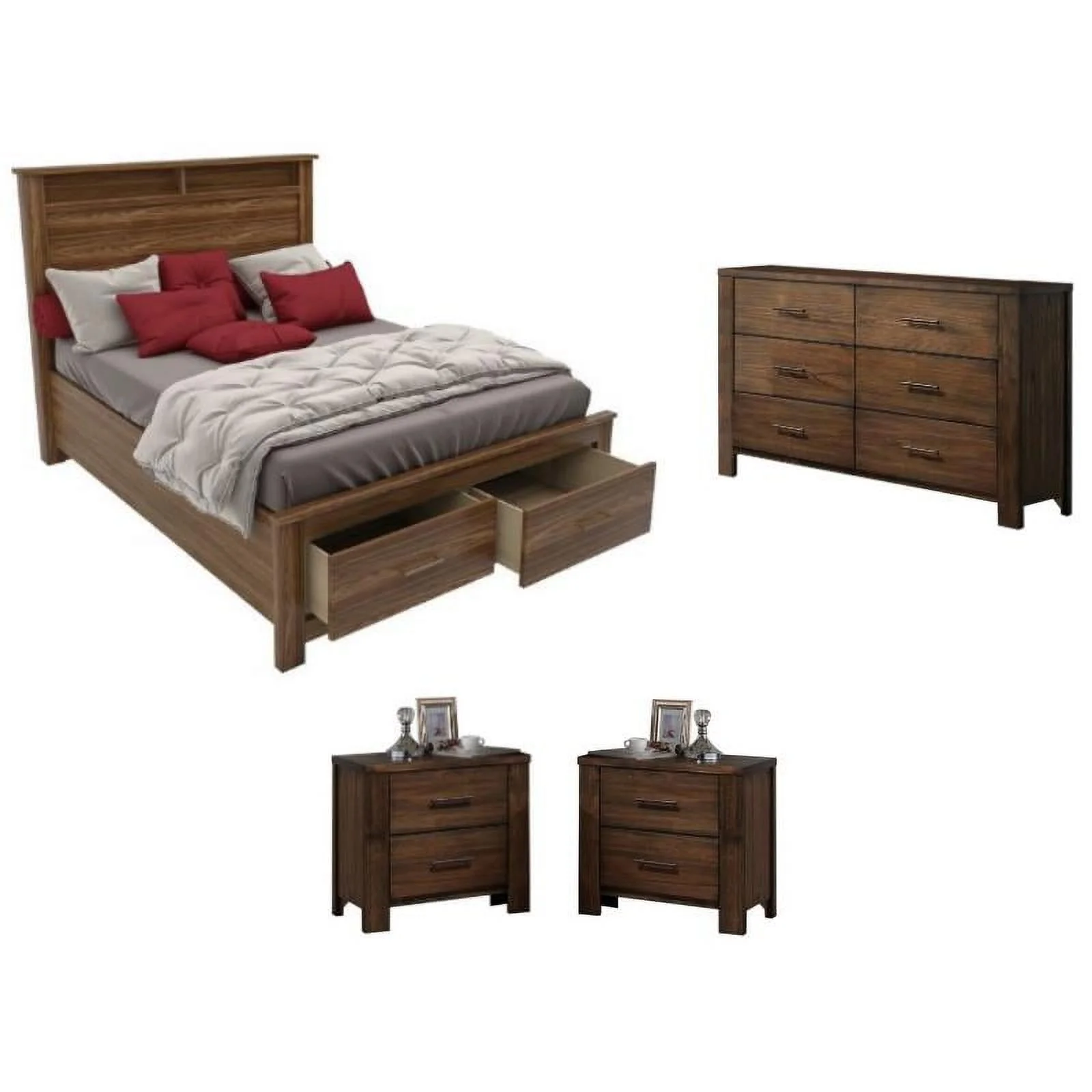 Home Square 4-Piece Set with Queen Bed 6 Drawer Dresser and 2 Nightstands
