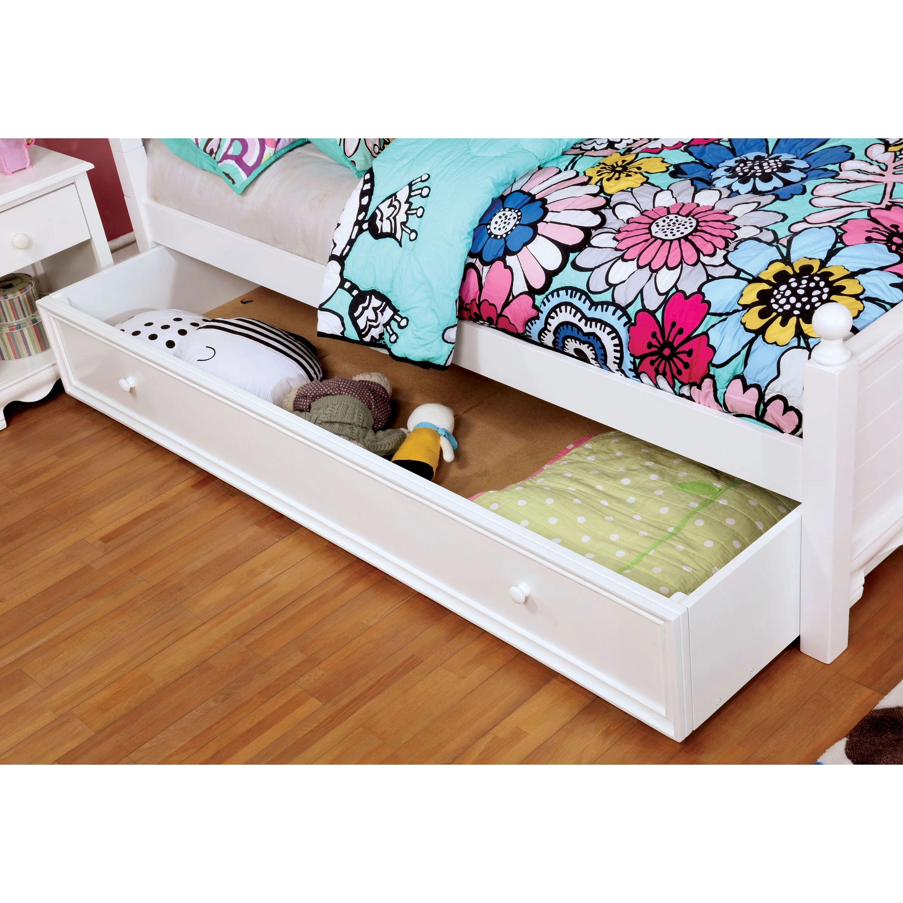 Furniture of America Jevi Contemporary White Solid Wood Trundle Bed by