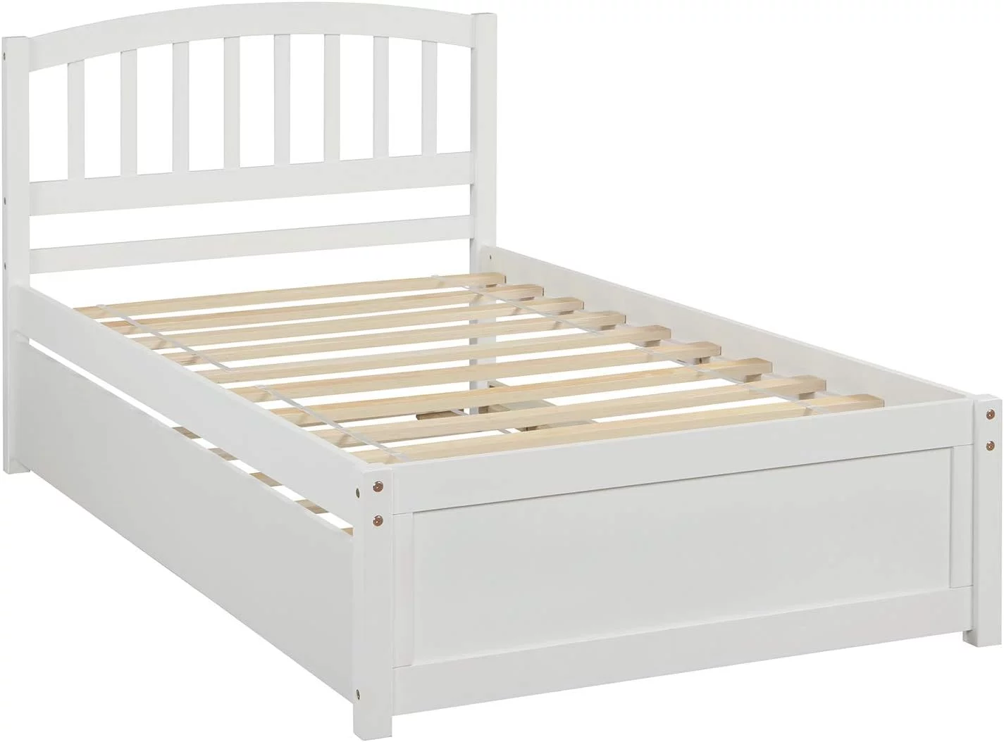Bed Frame, Bed With Trundle, Platform Bed With Pull Out Trundle, Wood Bed Frame With Headboard For Kids Teens Boys Girls Adults, No Box Spring Needed, Easy Assembly, White