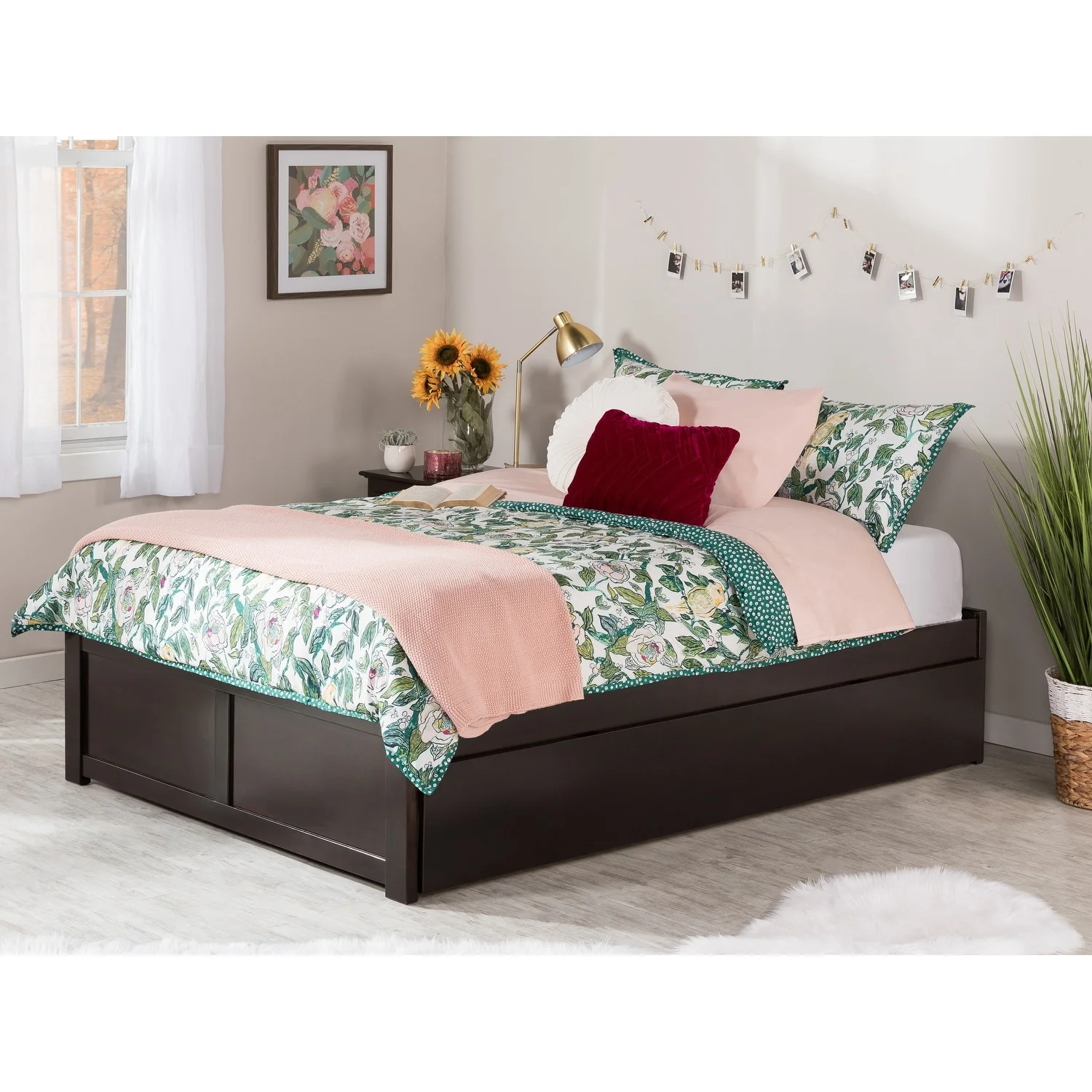 Concord Full Platform Bed with Flat Panel Foot Board and Twin Size Urban Trundle Bed in Espresso