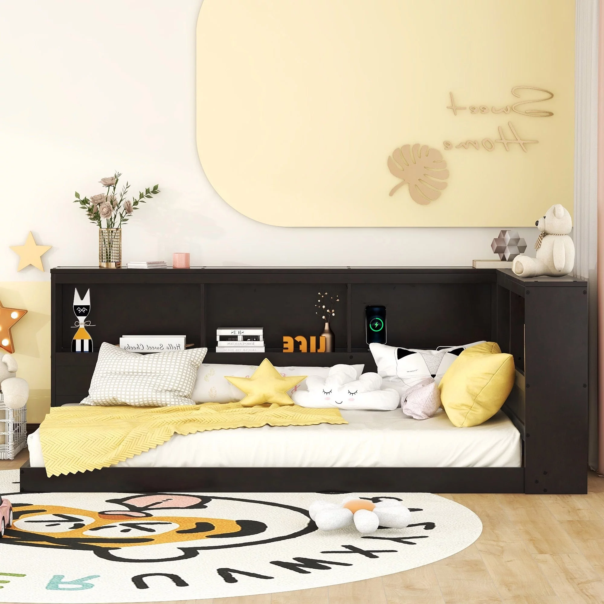Bellemave Modern Twin over Twin Size Wood Daybed with Stronge Storage Cabinets and USB Ports,Low Floor Bed for Kids Teens Adult Bedroom,Easy Assembly(Espresso)