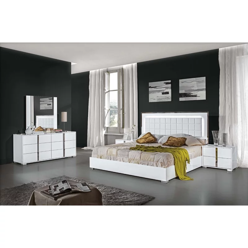 Alice Premium 3-Piece Bedroom Set, White High Gloss, Queen Size