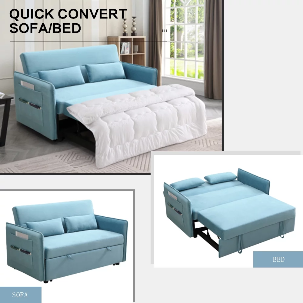Arogan Pull Out Sofa Bed, Modern Adjustable Pull Out Bed Lounge Chair,Blue