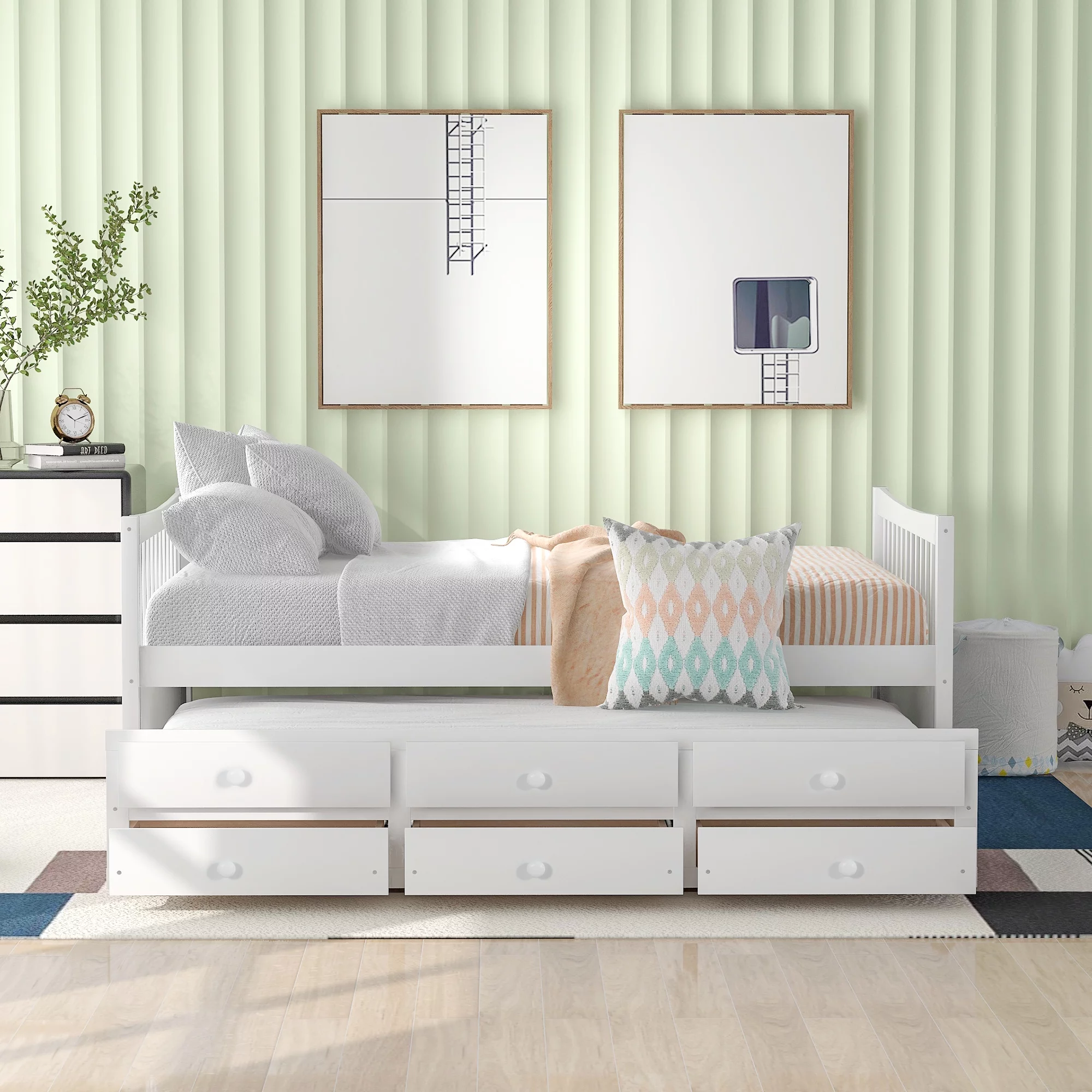 CoSoTower Full size Daybed with Twin size Trundle and Drawers, Full Size, White