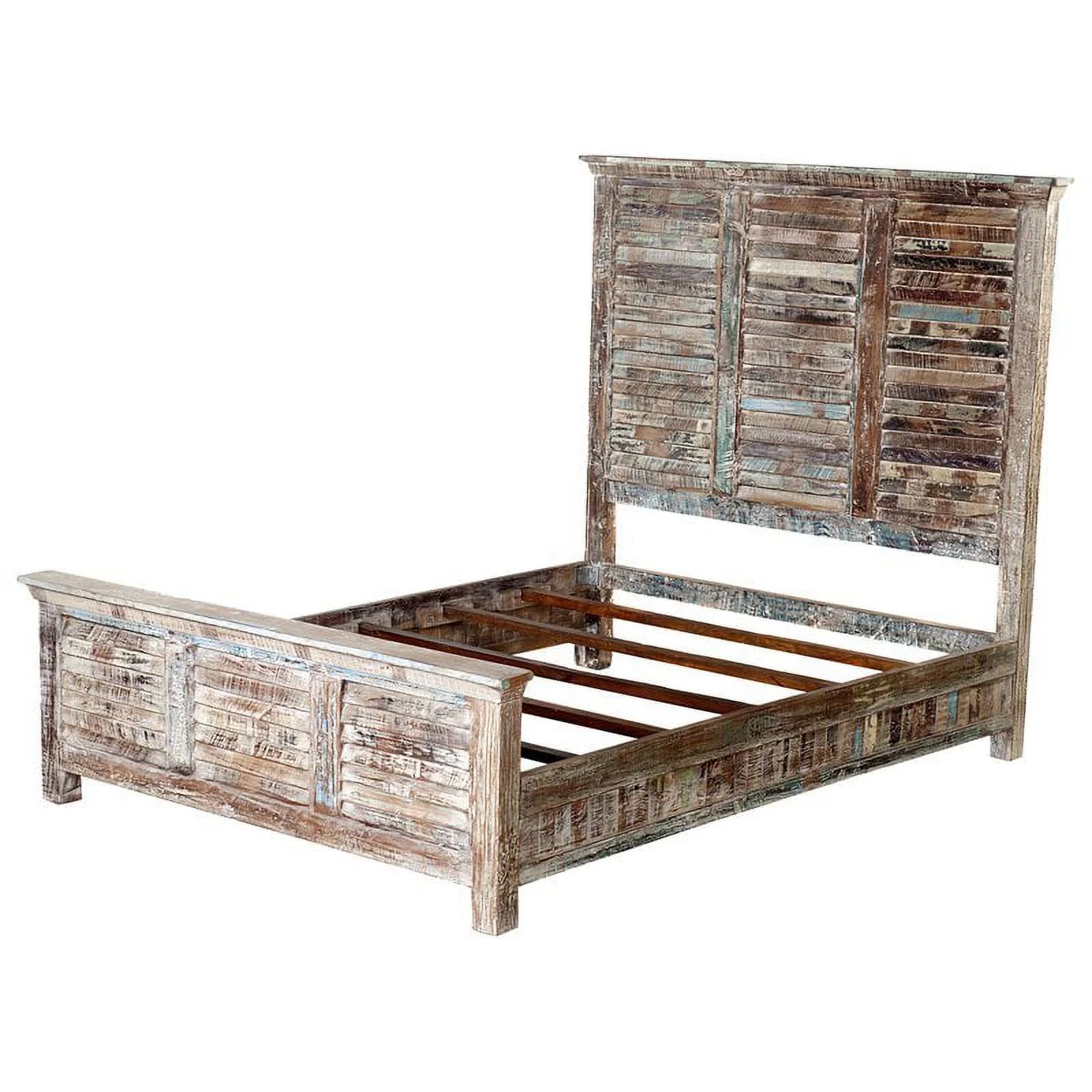 Taran Designs Hayden Shutter Solid Wood King Panel Bed in White Multicolor