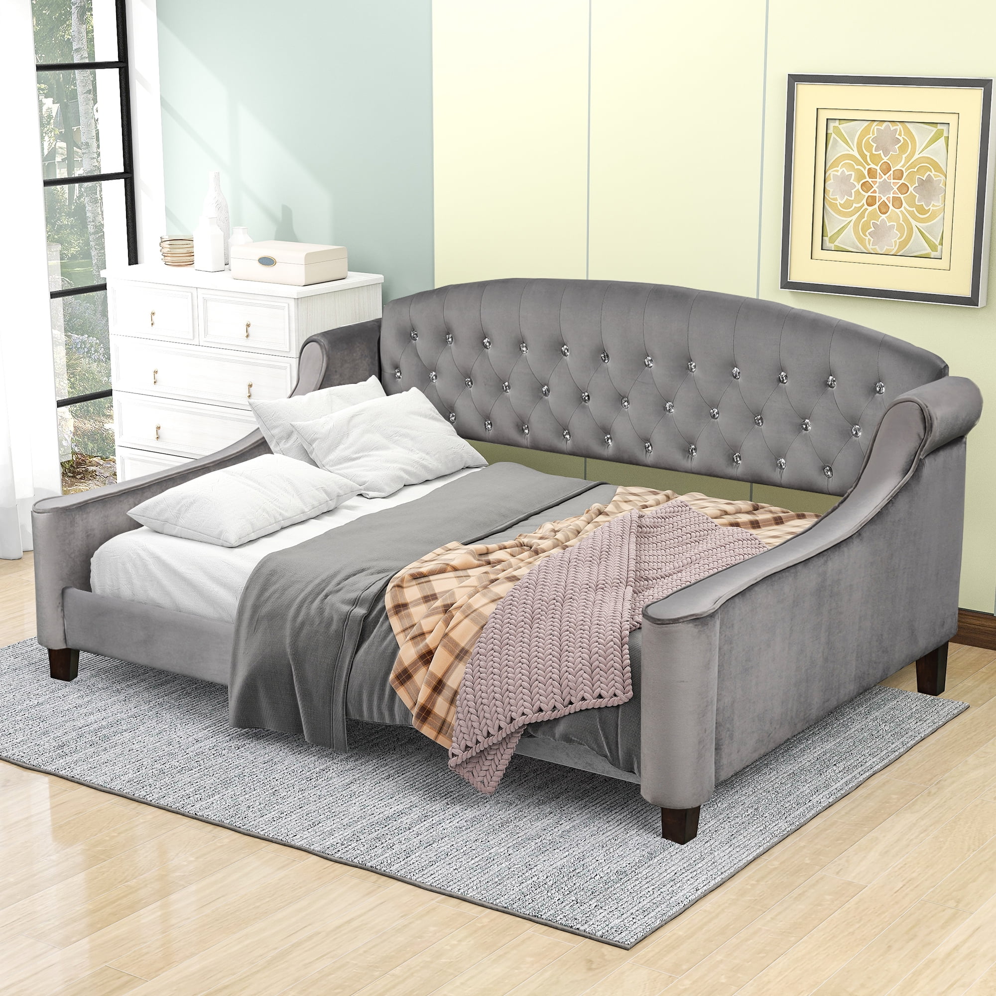 Modern Luxury Tufted Button Sofa Bed Medieval Comfort Double Bed Can Be Matched With Many Home Decor Styles Double Sofa Suitable For Bedroom Living Room Guest Room
