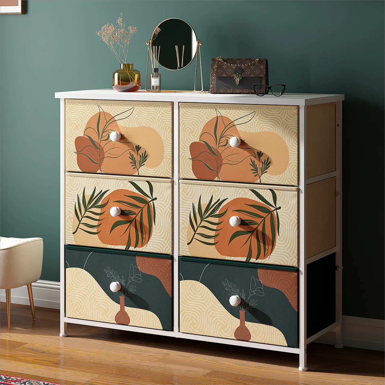 EnHomee 6 Drawer Dresser for Bedroom Small Dresser Organizer Fabric Dressers & Chest of Drawers Boho Dresser for Closet Nursery Entryway Living Room Cute Dresser