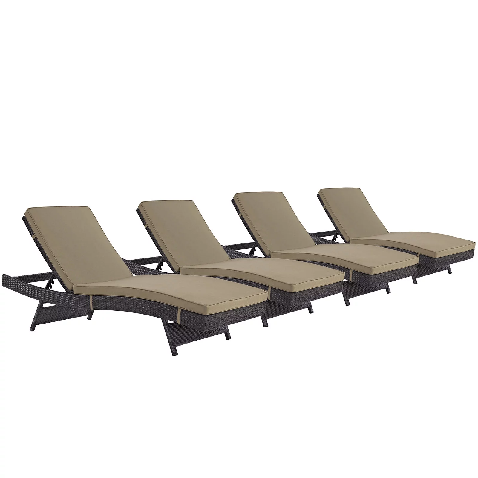 Modway Convene Chaise Outdoor Patio Set of 4 in Espresso Mocha
