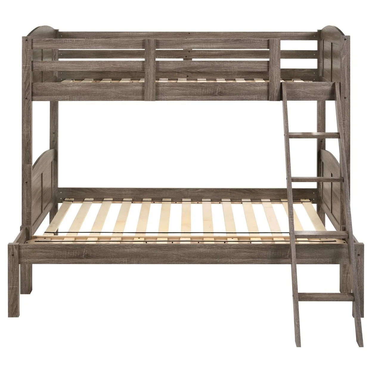 Twin over Full Bunk Bed Set Slatted Guard Rails Weathered Brown Wood-Saltoro Sherpi