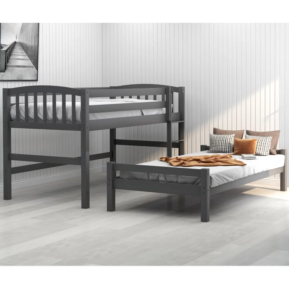 Vanker Twin over Twin Loft Beds with Ladder Wood Bed Frame High Sleeper For Kids US