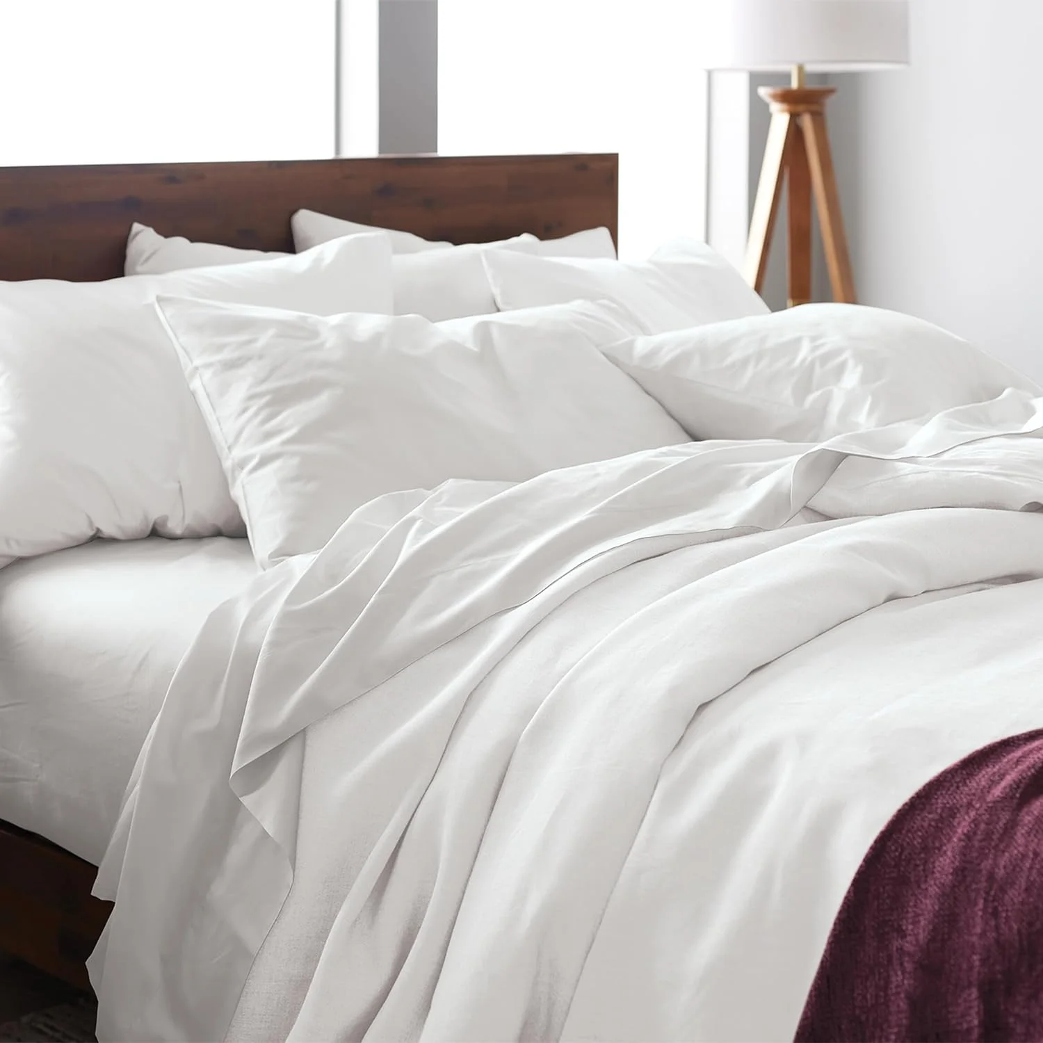 Ella Jayne Home EJPBSS Bamboo Bed Sheets - 4 Piece Luxury Bedding Set, White, Queen