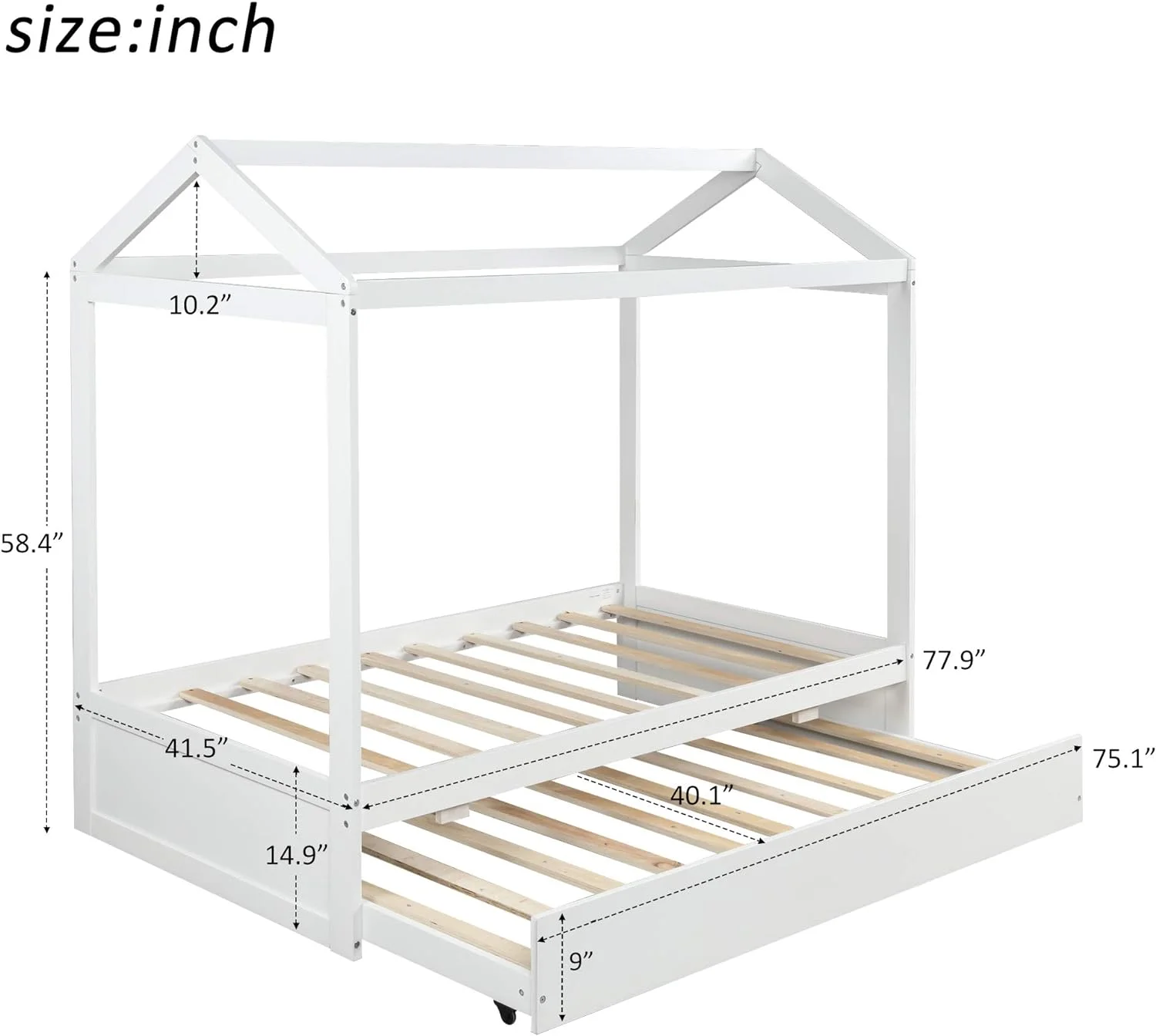 Daybed With Trundle, Daybed Frame Wood House Bed For Kids Teens, No Box Spring Needed (White, Bed With Trundle)