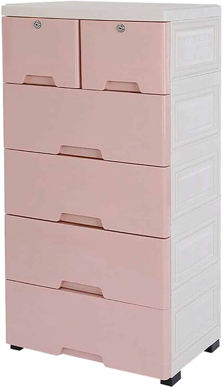 CNCEST 6 Drawers Dresser Chest Furniture Bedroom Storage Organizer Plastic Cabinet Pink