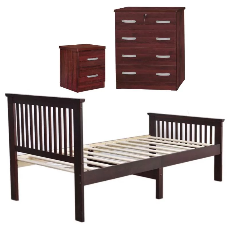 Home Square 3-Piece Set with Pine Twin Bed 4-Drawer Dresser with Lock Nightstand