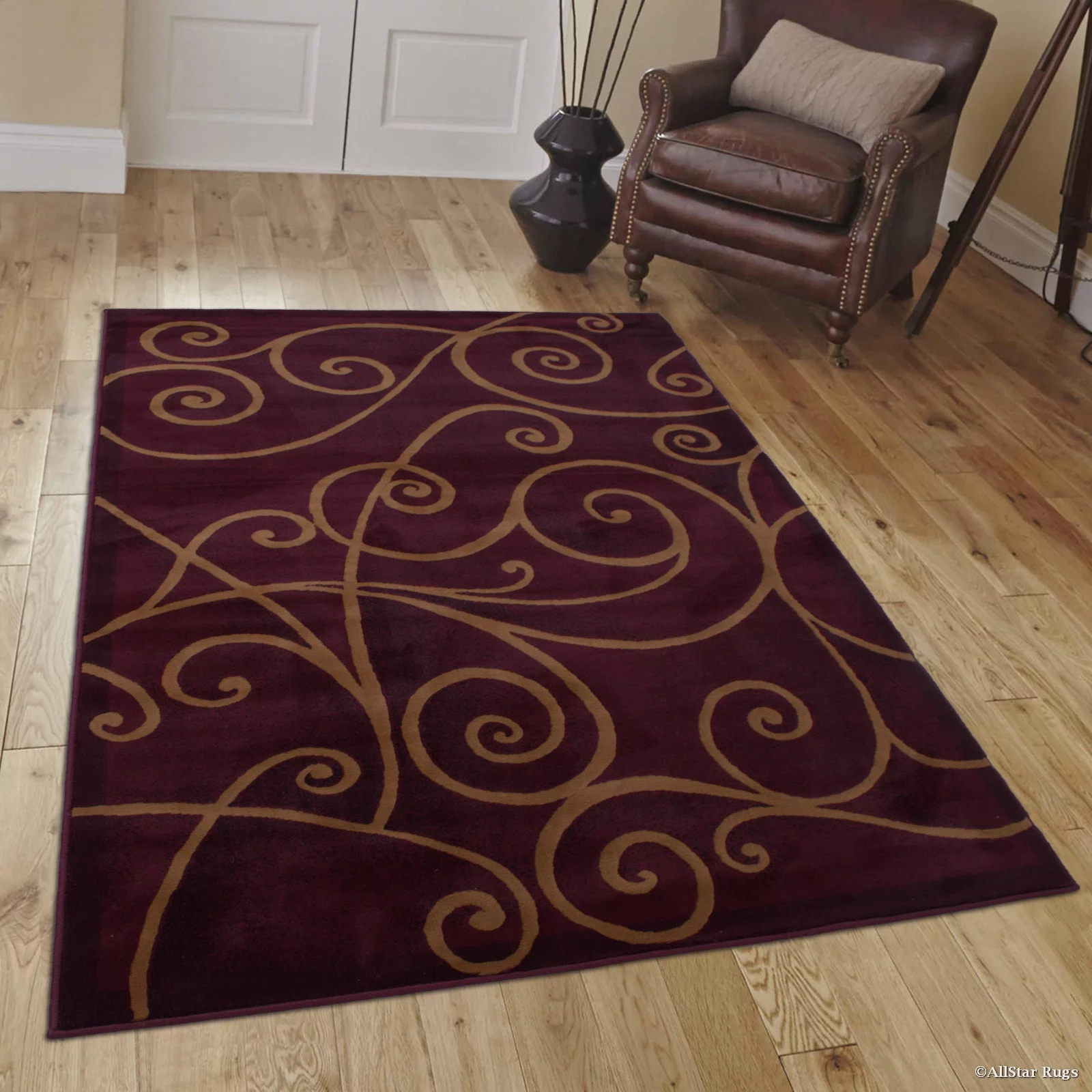 Allstar Rugs Allstar Modern Distressed Traditional Design Rug Burgundy 7' 9