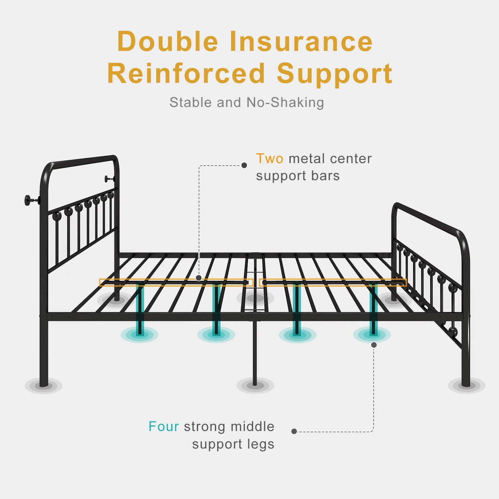COSVALVE Queen Size Black Metal Bed Frame with Headboard and Footboard - Steel Slat Support, Anti-Shake Tools, Anti-Slip Pads, No Box Spring Needed