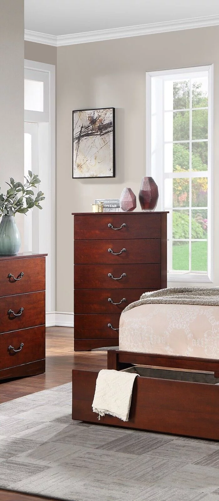 6pc Bedroom Set Classic Chic Est King Size Bed w underbed Drawer Dresser Mirror Nightstands Chest Light Tan Finish Hue Furniture