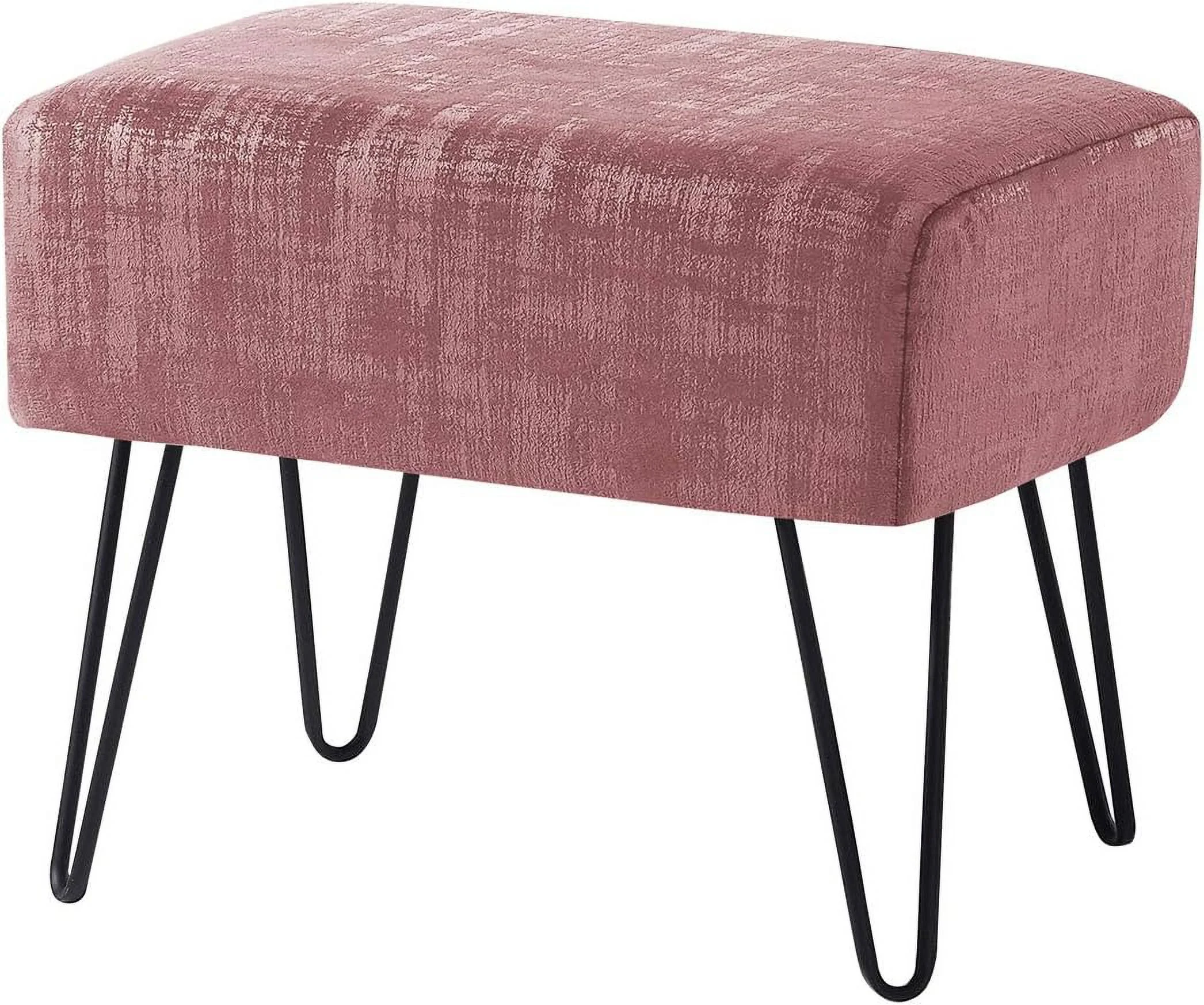 Textured Velvet Ottoman, Withered Rose, 19'' X 13'' X 17'' H, Fuzzy Entry Way Ottoman Bench For Living Room Bedroom End Of Bed Decorative Makeup Stool Foot Rest Chair Home Décor