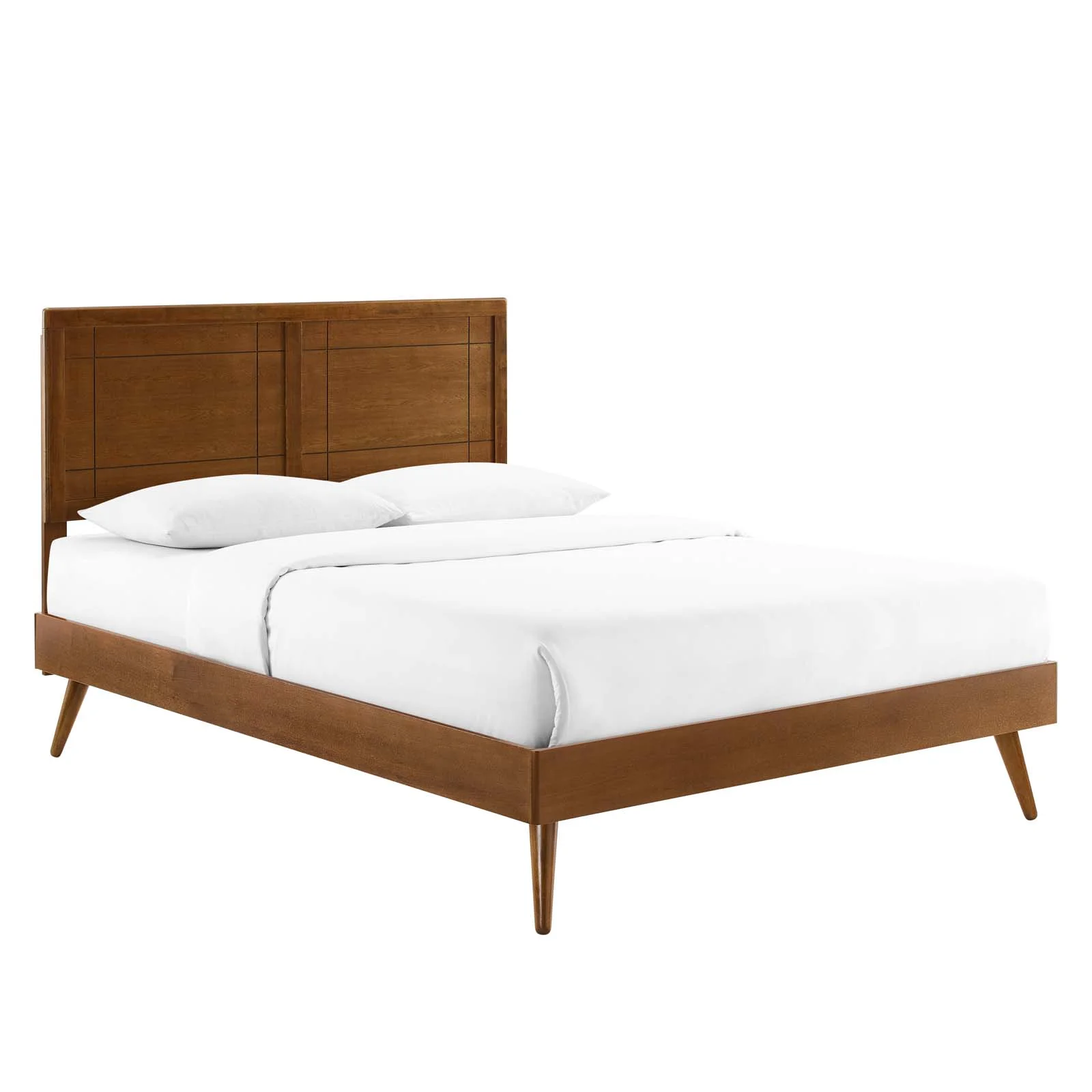 Modway Marlee Queen Wood Platform Bed With Splayed Legs in Walnut