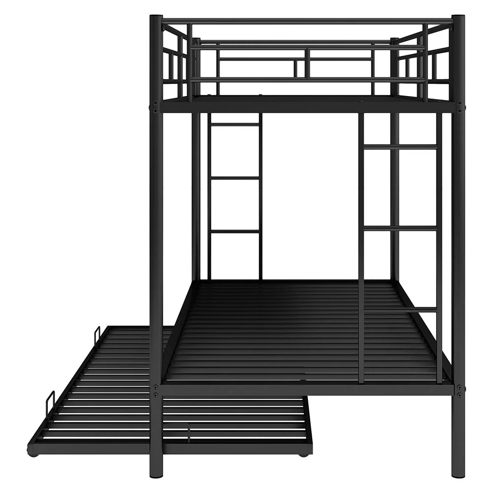 Metal Bunk Bed with Trundle Black
