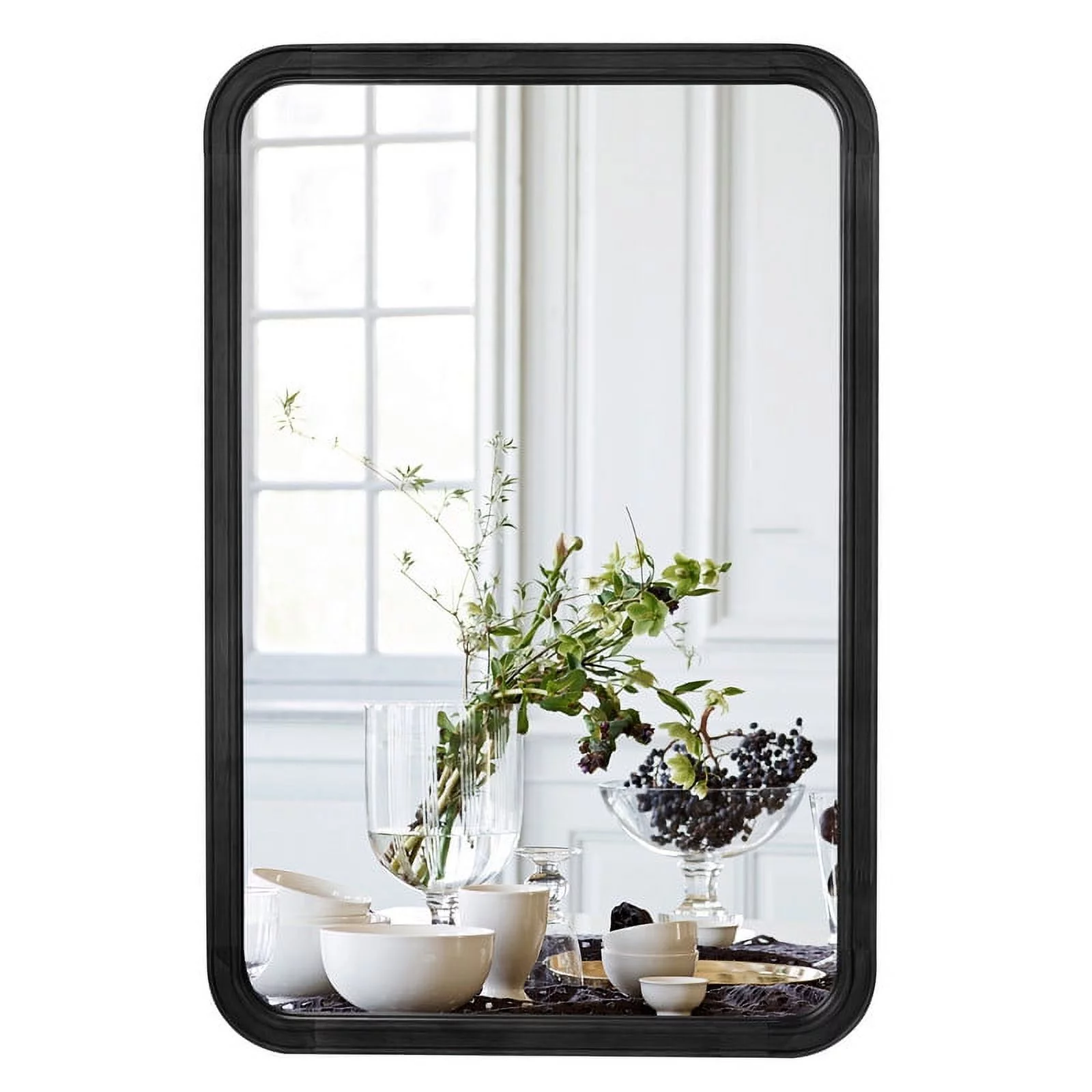 Magnifique Round Corner Farmhouse Wall Mirror with Wood Frame for Bathroom 20
