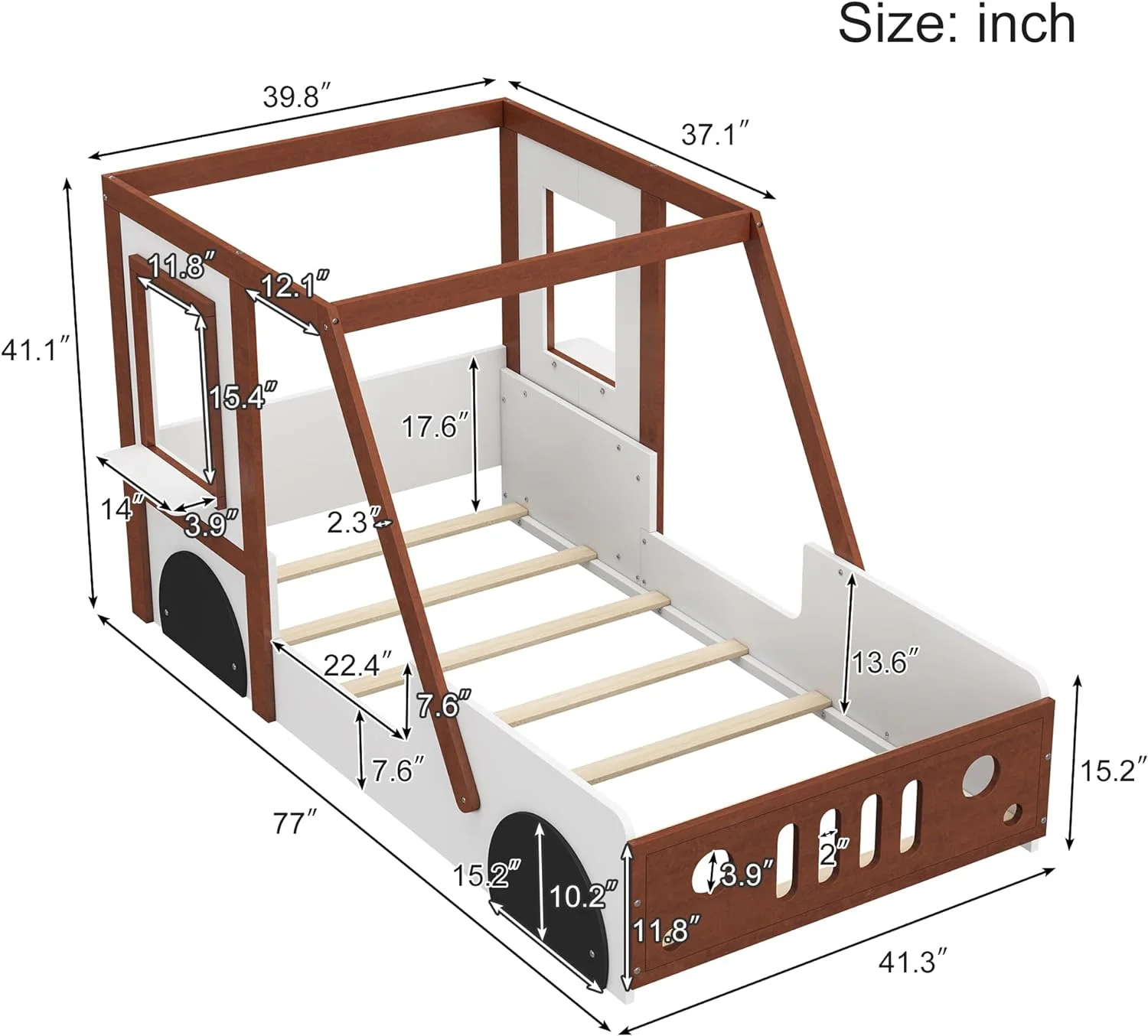 Size Car Bed Frame For Kids, Wood Motessori Floor Bed, Platform Bed With Wheels & Door Desig, Fu Play Bed For Boys Girls Kids Bedroom, White Ad Orage