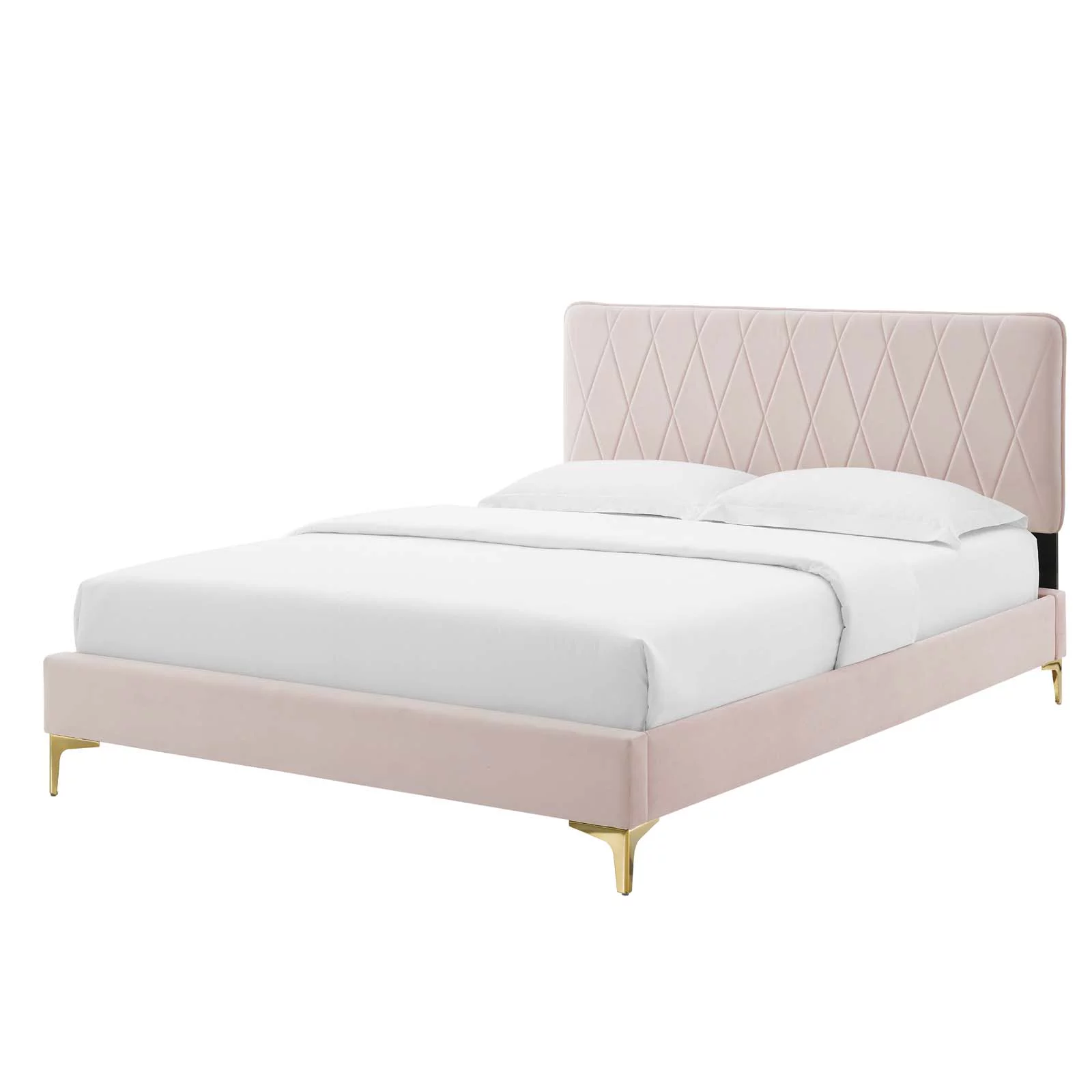 Platform Bed Frame, King Size, Velvet, Pink, Modern Contemporary Urban Design, Bedroom Master Guest Suite