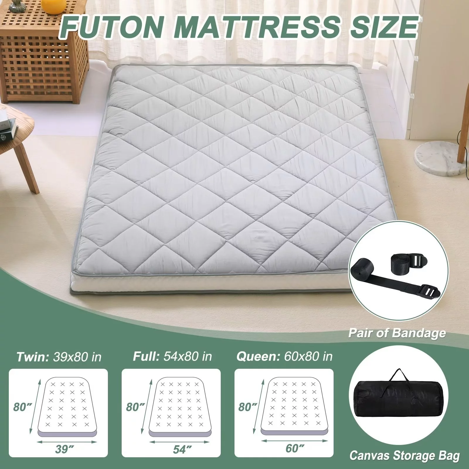 MOPHOTO Floor Mattress Japanese Futon Mattress Extra Thick Folding Sleeping Pad Futon Mattress Portable Camping Mattress Full Size (80*54*4in)