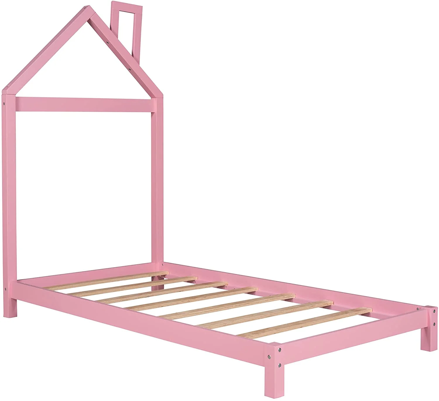 Twin Size Wood Platform Bed with House-Shaped Headboard Cute House Bed with Slats for Kids, No Box Spring Needed, Easy Assembly