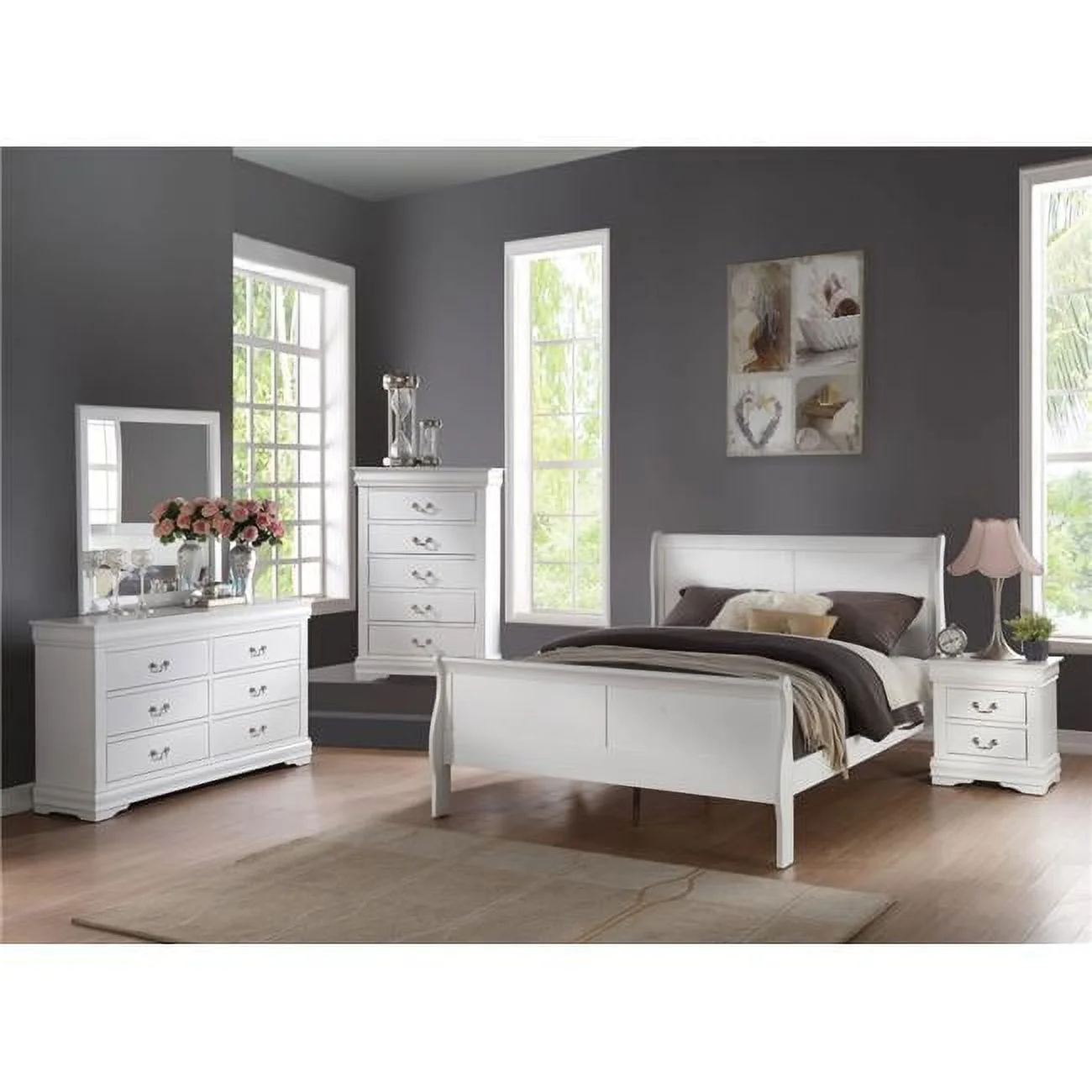 ACME 2 Piece Louis Philippe Queen Size Bed - White - 47 x 90 x 62 in.
