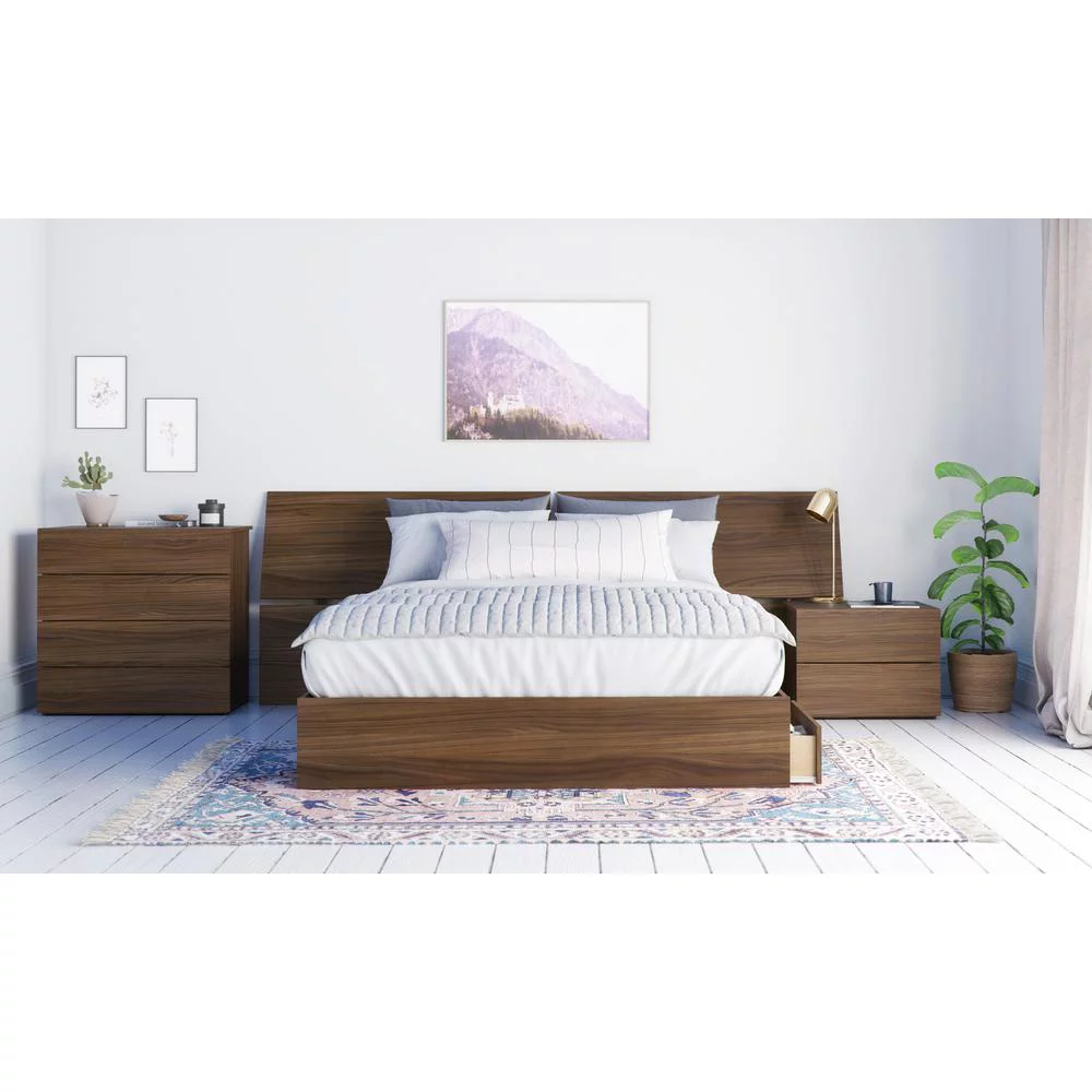 Nexera Distance 4 Piece Queen Size Bedroom Set, Walnut