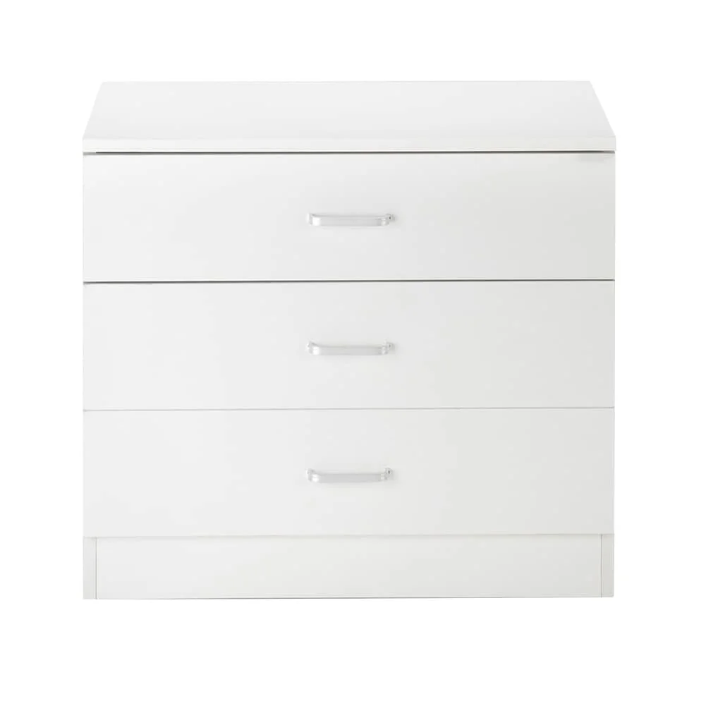 Wood Simple Style 3 Drawers Dresser with Metal Handles White