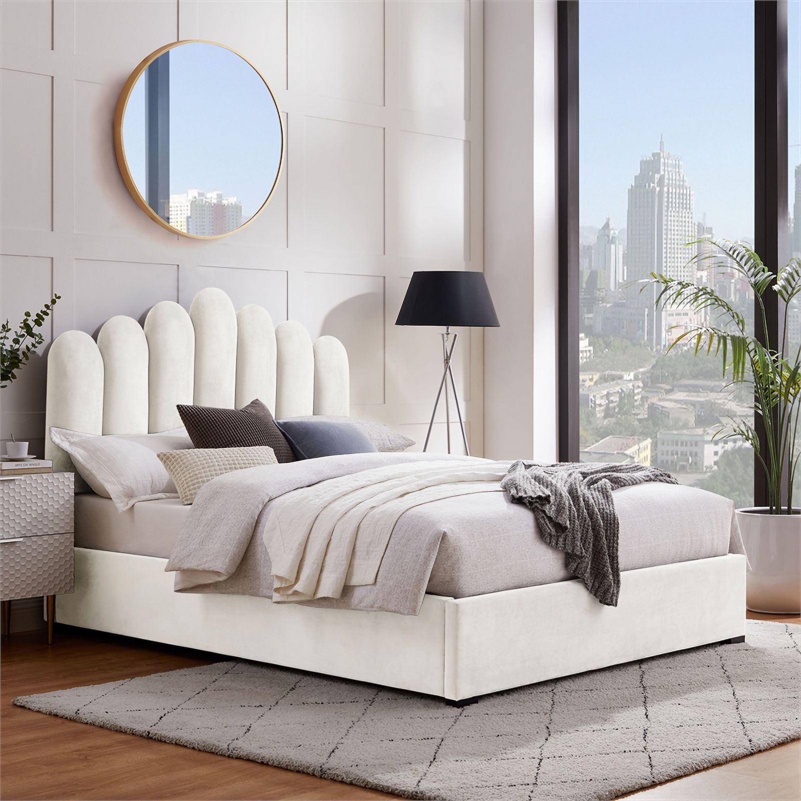 Posh Living Delani Velvet Full Platform Bed Ivory