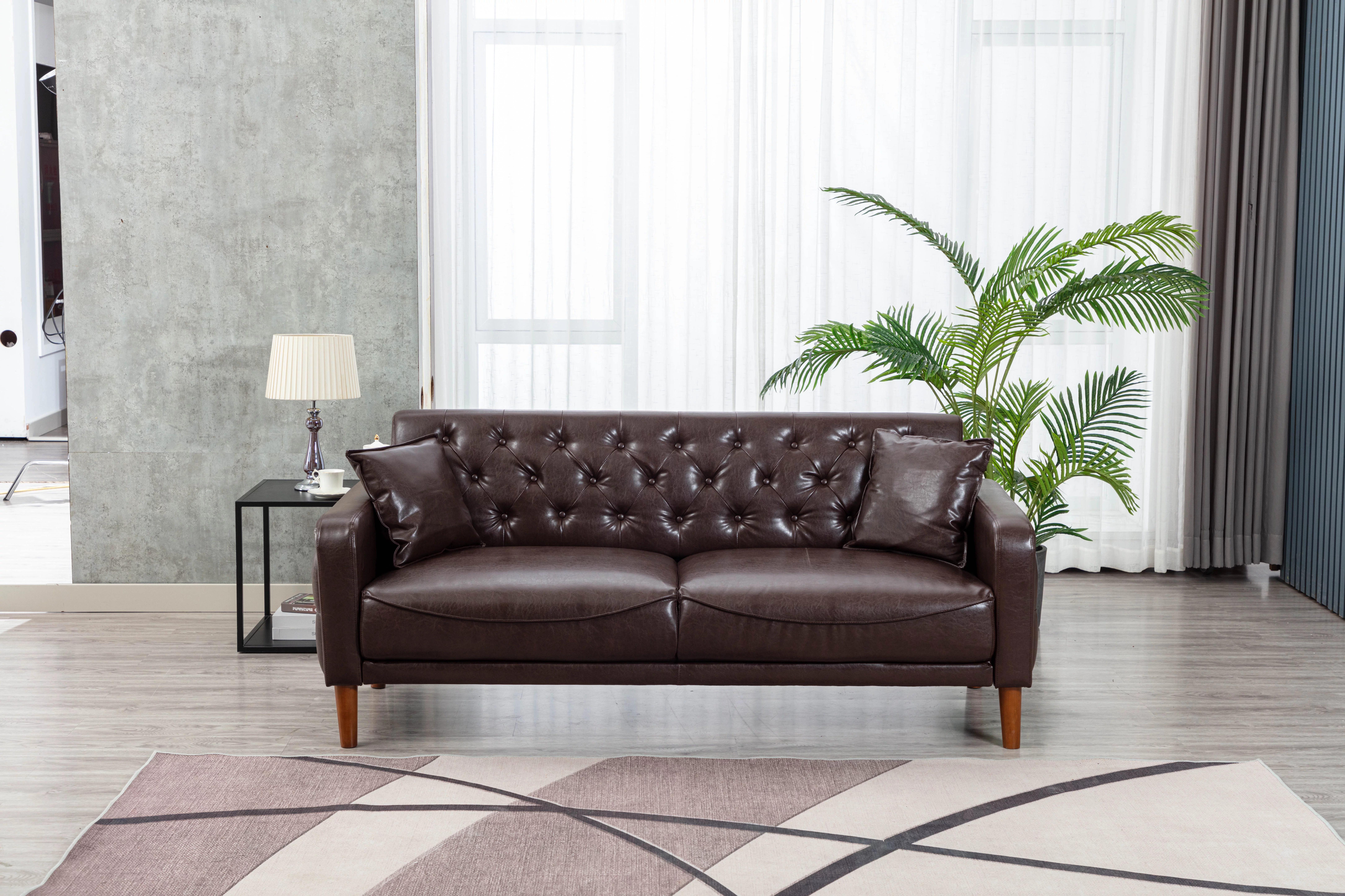 CoSoTower Brown Pu Leather Sofa Bed