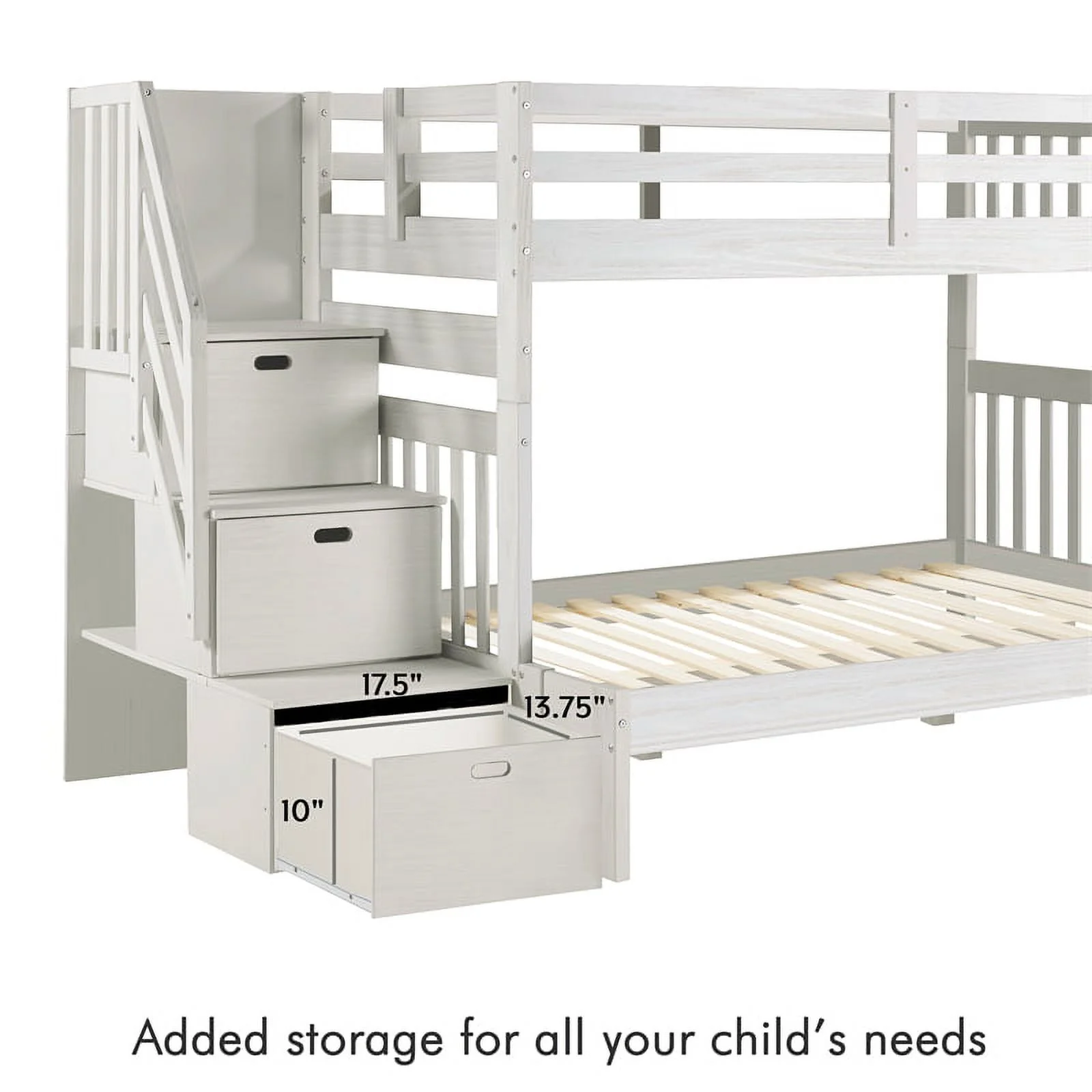 My Bed Now Olympus Twin-over-Full Solid Wood Bunk Bed with Staircase in White