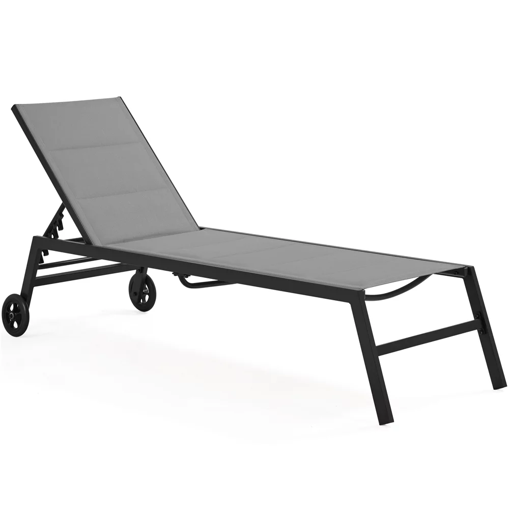 Topeakmart 2PCS Portable Outdoor Chaise Lounge with Wheels and Adjustable Backrest, Dark Gray