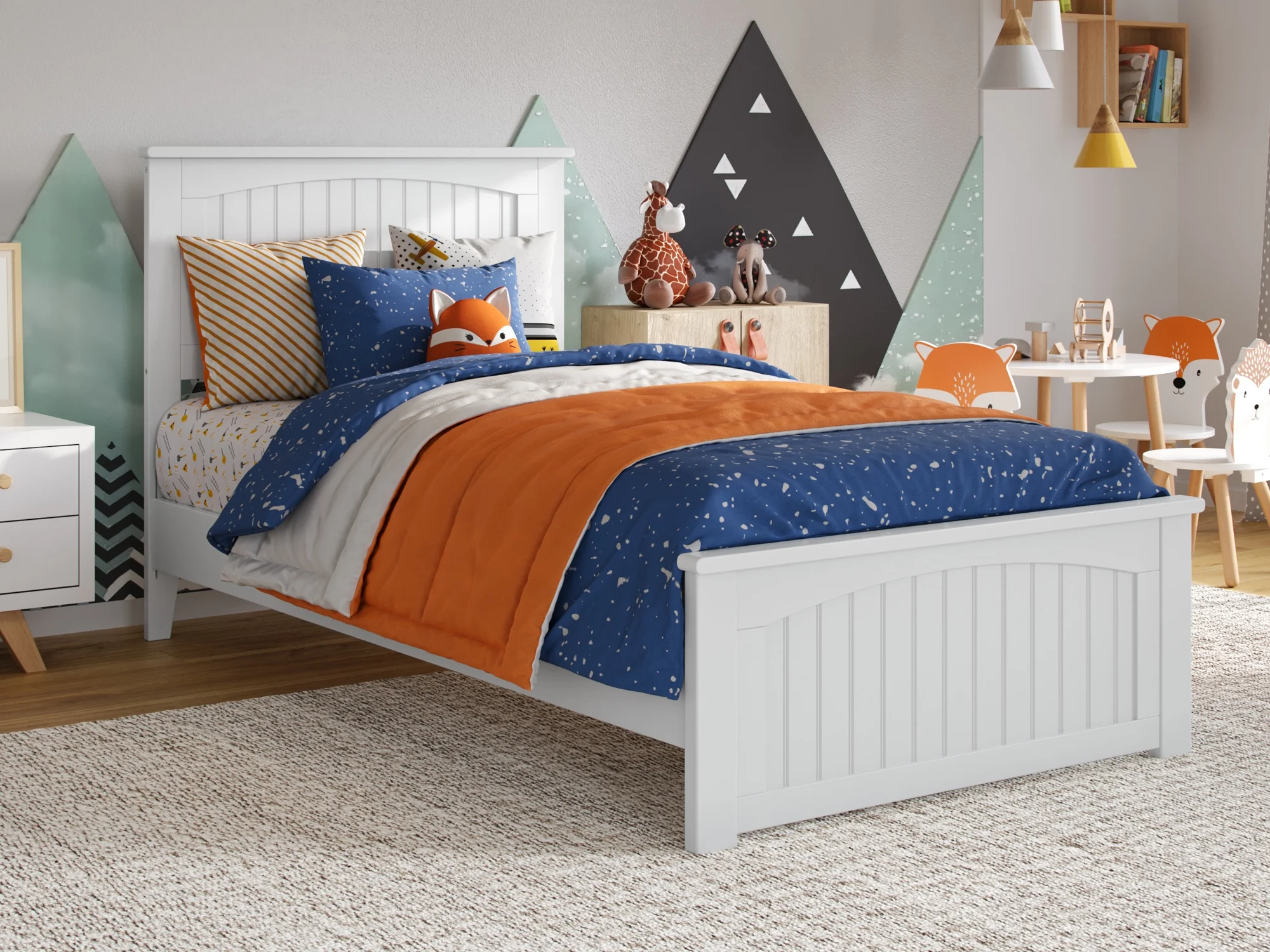 AFI Naples Twin Solid Wood Low Profile Platform Bed with Matching Footboard, White