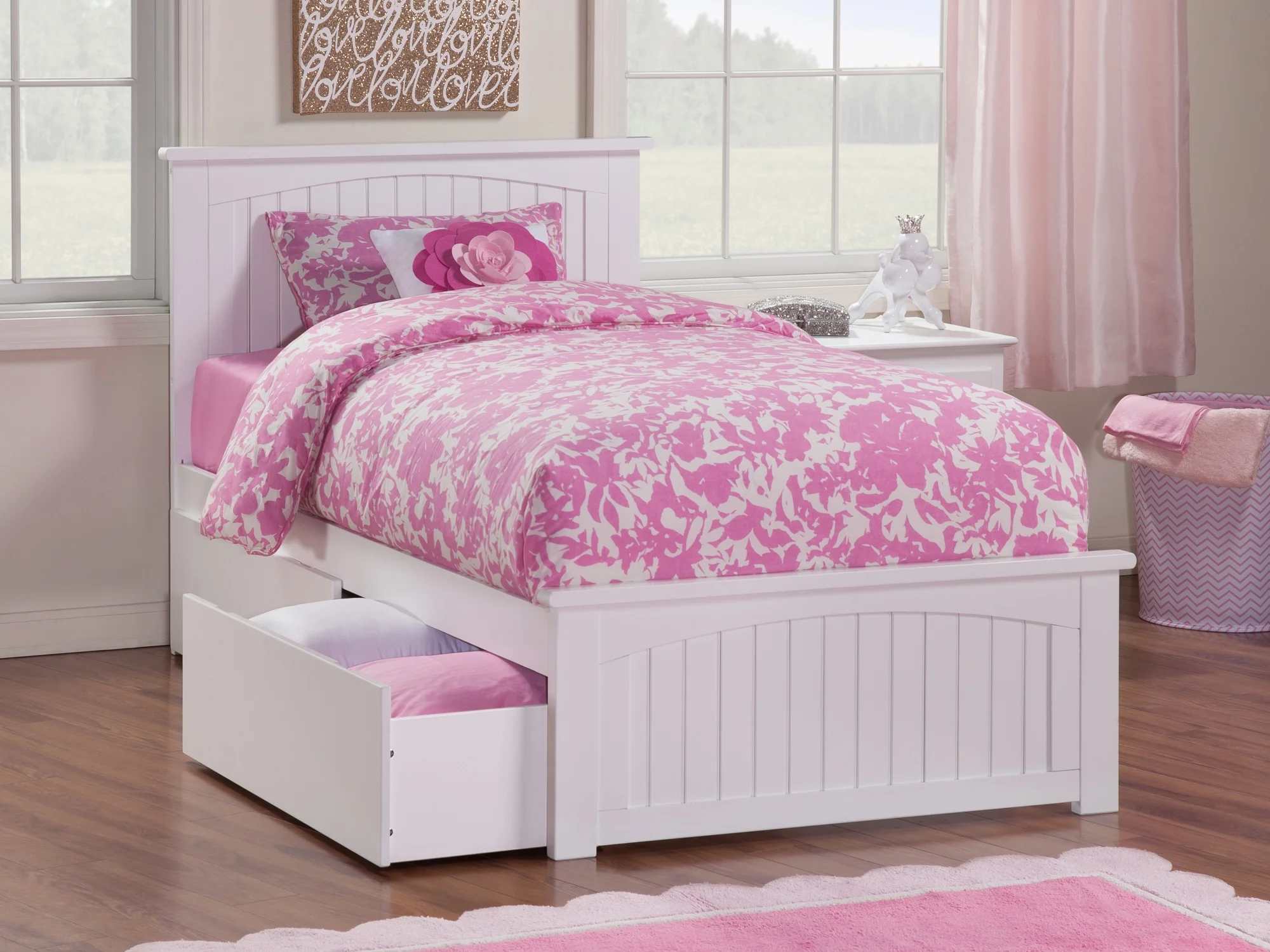AFI Nantucket Platform Bed with Matching Footboard and Turbo Charger with Urban Bed Drawers-Color:White,Size:Twin