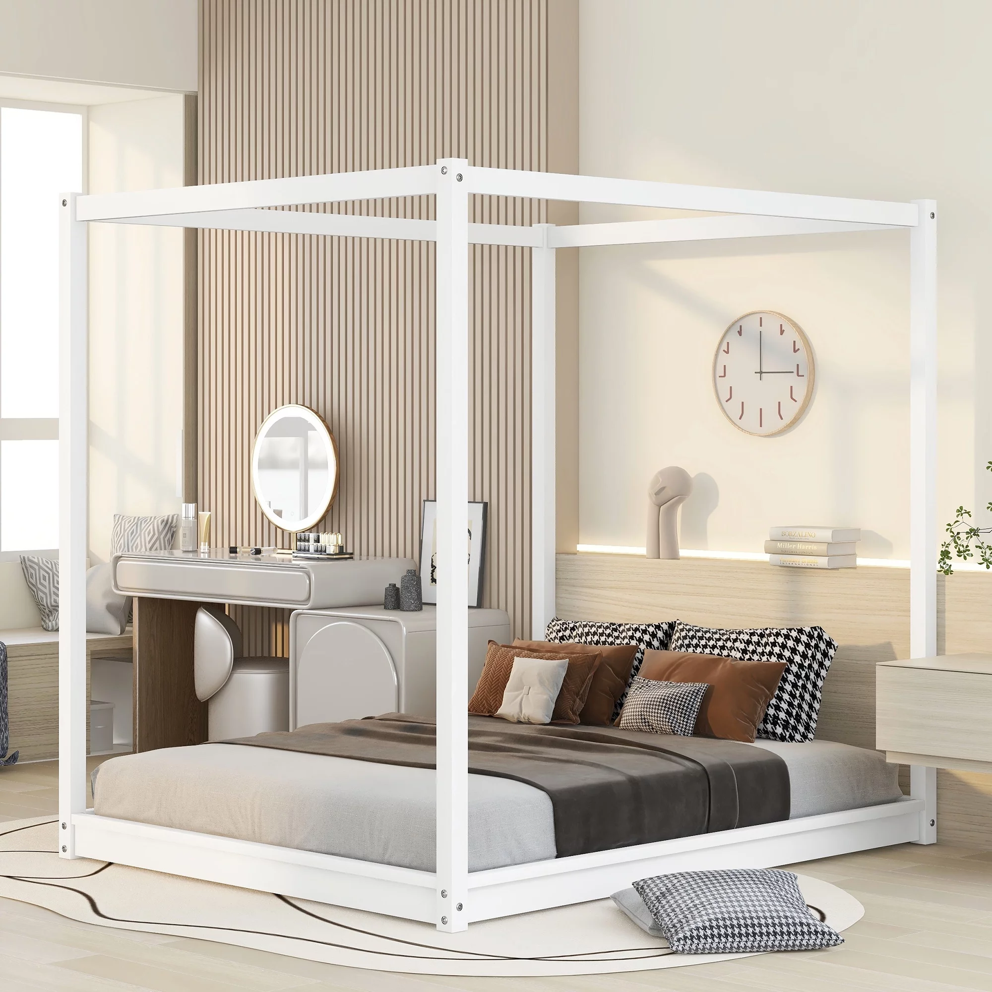 CoSoTower Queen Size Canopy Platform Bed with Support Legs, White